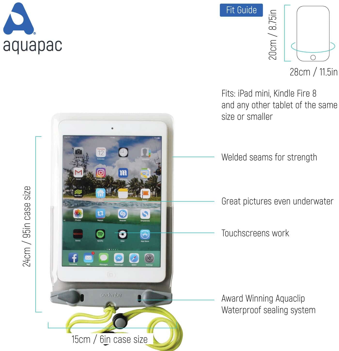 Waterproof Aquapac Mini Tablet Case with Foam Protection - Perfect for Travel, Boating & Outdoor Adventures
