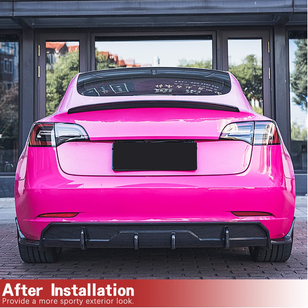 Premium Real Carbon Fiber Rear Diffuser for Tesla Model 3 (2017-2023) - Bumper Cover, Lower Lip Spoiler & Valance Protector - High-Performance Body Kit - Enhance Style & Aerodynamics for Street & Track Racing