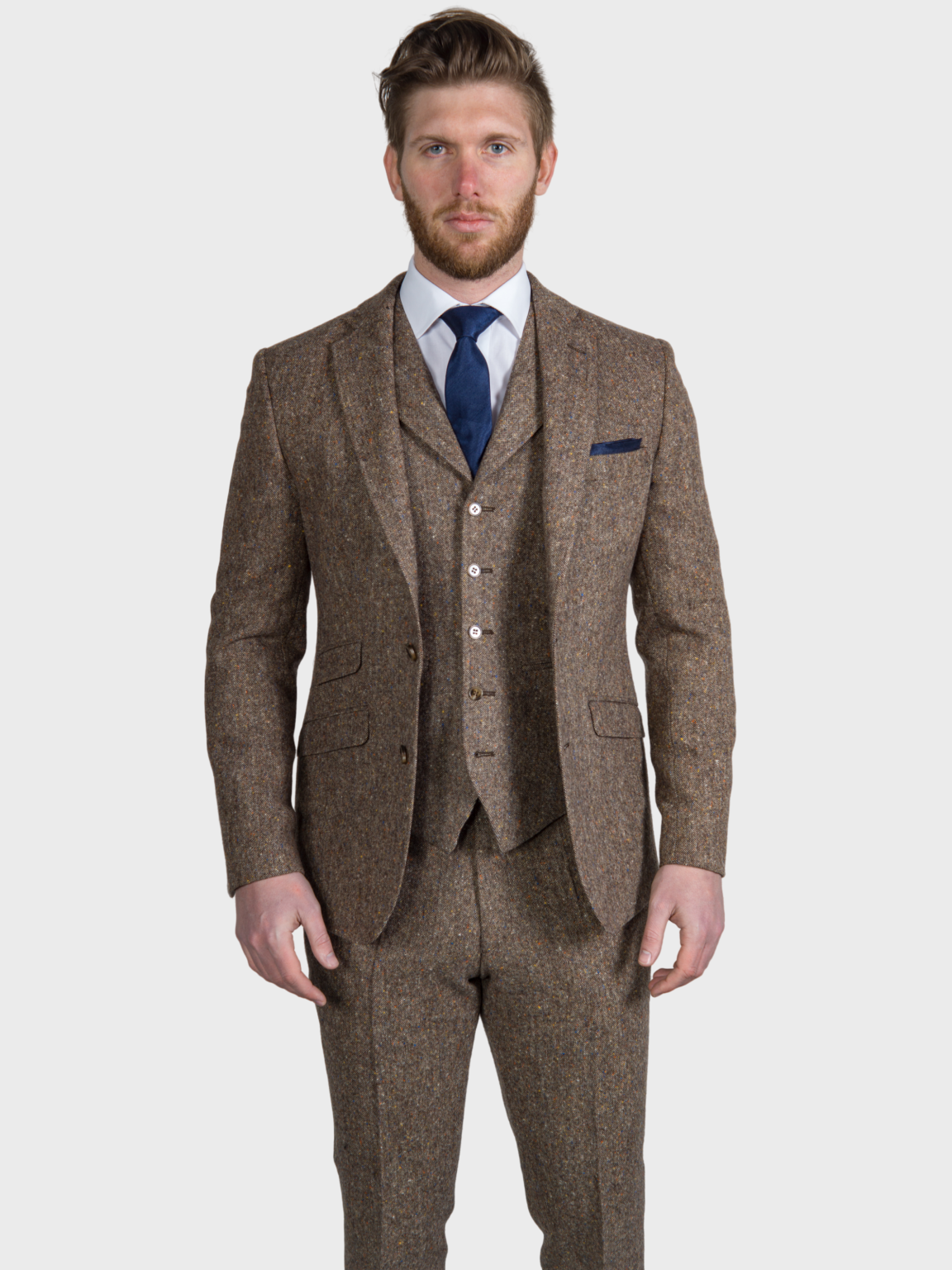 Brown Donegal Tweed 3-Piece Suit | 100% Wool Men's Formal Suit by Torre Elton | Perfect for Weddings, Business Meetings & Special Occasions