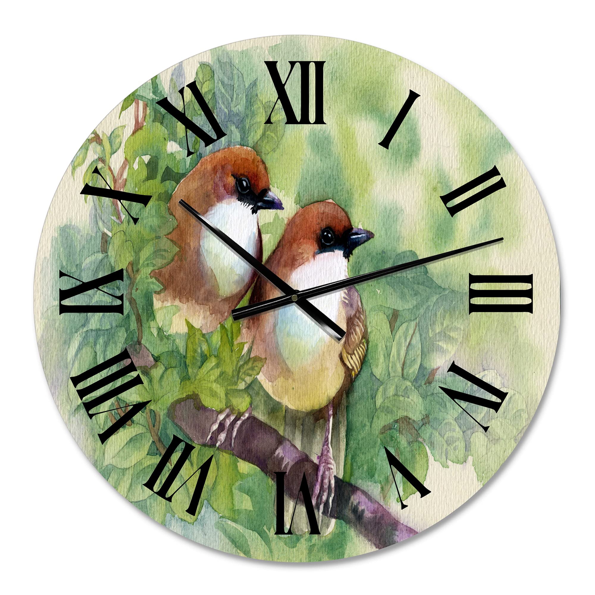 Birds of Spring Large Wall Clock - Traditional Decorative Clock with Animal Design for Living Room, Bedroom & Office Decor | Silent Non-Ticking Home Décor