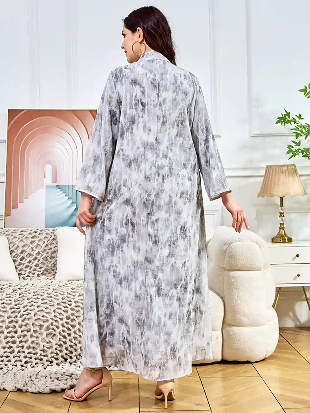 Hotfix Rhinestone Beaded Caftan Dress for Women - Elegant Kaftan with Crystal Embellishments for Eid, Parties, and Special Occasions