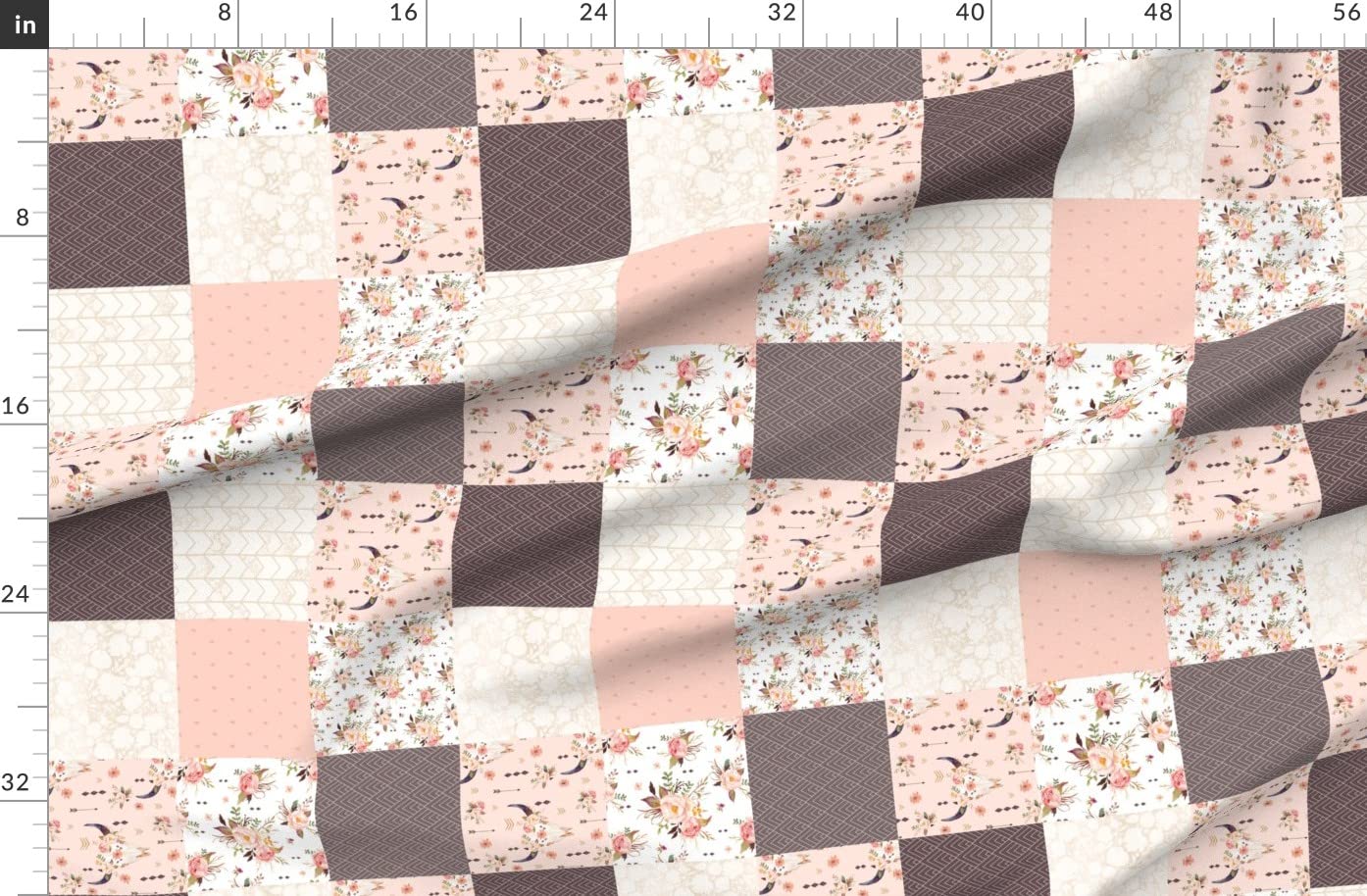 Boho Bison Skull Flowers Printed Fleece Fabric by The Yard - Soft Cheater Quilt Wholecloth in Rotated Peach Brown | Perfect for Sewing Blankets, Loungewear & No-Sew DIY Projects | Home Decor, Baby Blankets & Cozy Winter Crafts