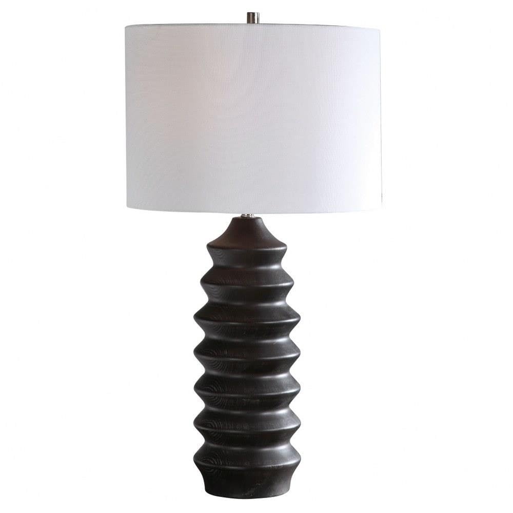 Modern Tall 1-Light Table Lamp with White Linen Round Drum Hardback Shade & 3-Way Switch - Perfect for Living Room, Bedroom, or Office Lighting Decor