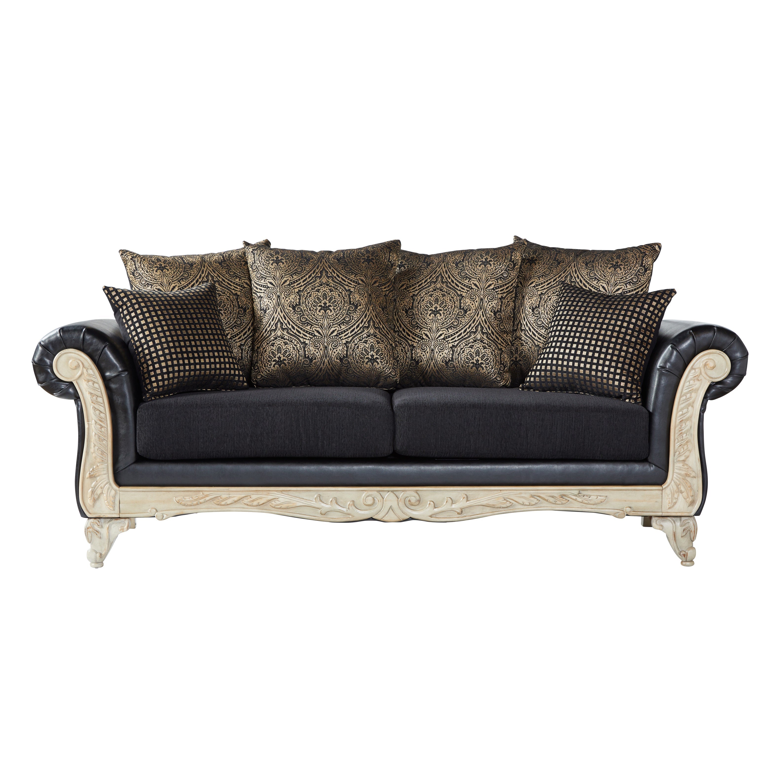 San Marino Wood Frame Faux Leather Living Room Sofa Set - Modern Ebony Brown Sectional Couch for Small Spaces | Perfect for Apartments, Condos & Cozy Family Rooms