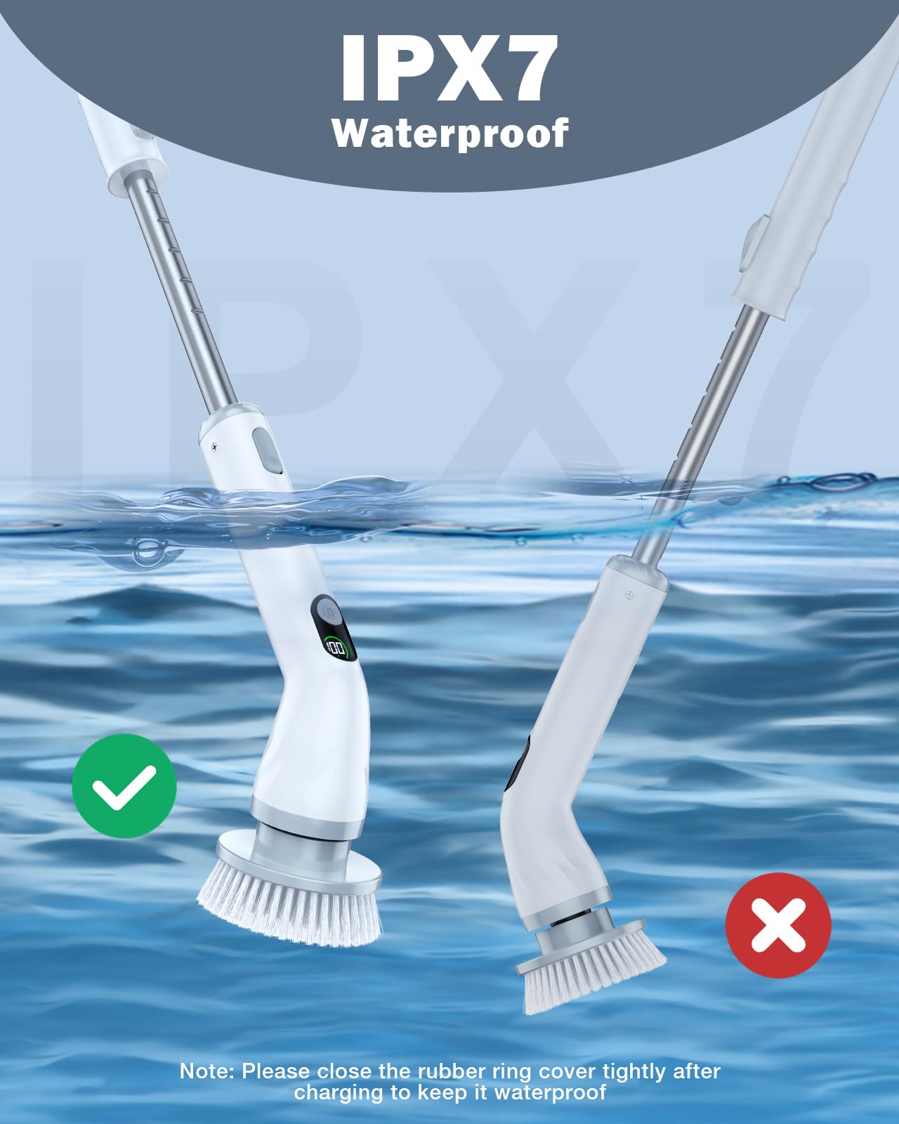 LABIGO Electric Cleaning Brush with 6 Brush Heads & Extendable Arm - Powerful Scrubber for Bathroom, Kitchen Tiles, Floors, Car Cleaning - White | Perfect for Deep Cleaning Grout, Stains & Hard-to-Reach Areas