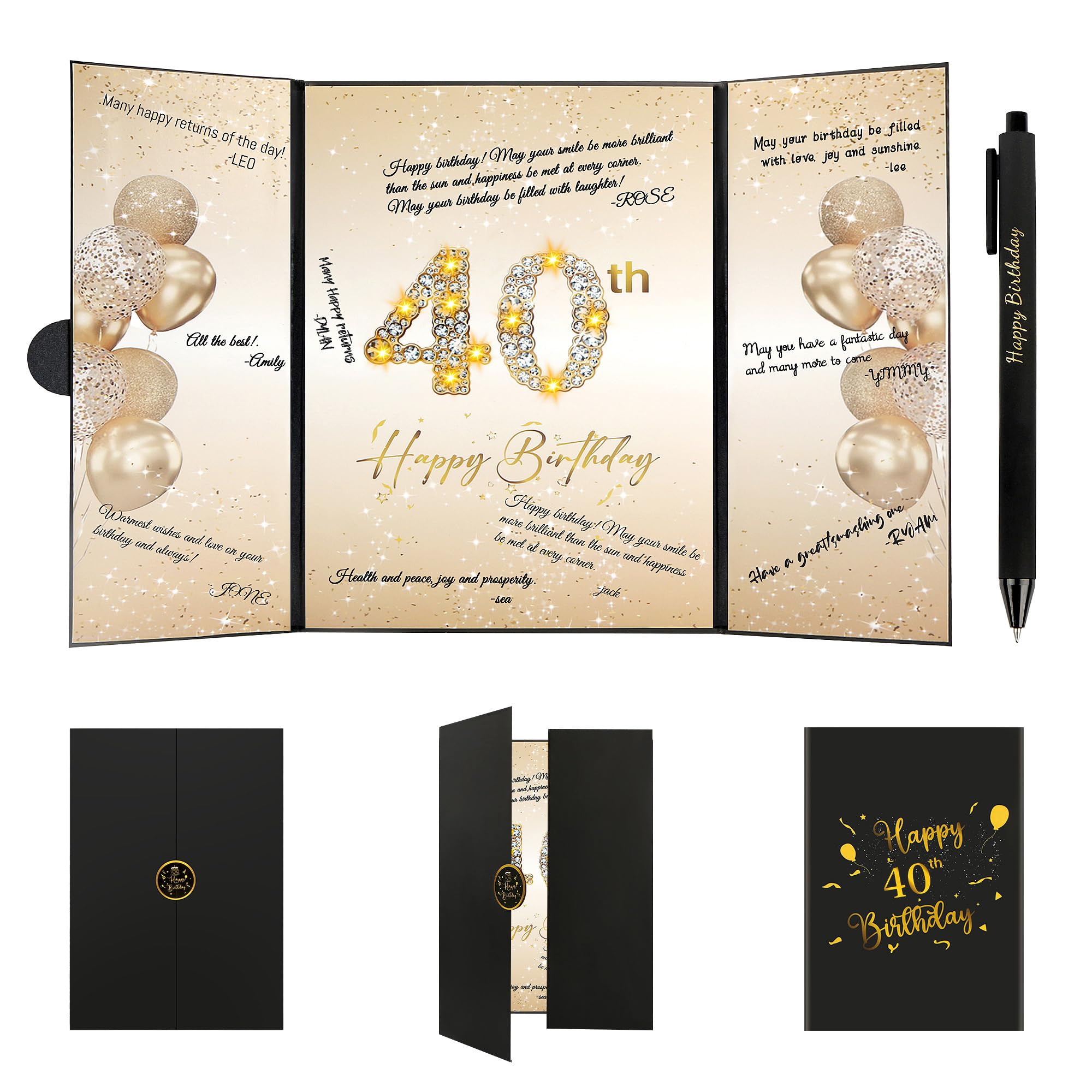Farochy 40th Birthday Guest Book - Black & Gold Signature Book for 40th Birthday Party Decorations | Perfect for Milestone Celebrations, Anniversary Events & Birthday Party Sign-In