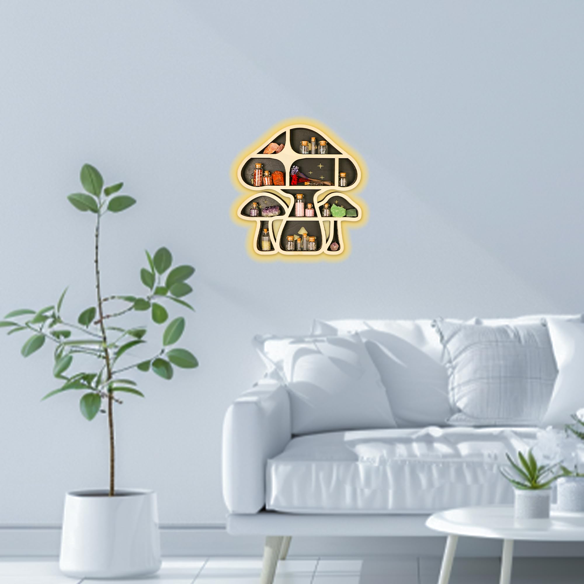 **LED Mushroom Wall Shelves - Crystal Floating Shelf for Rock Gem Storage & Trinket Display | Unique Gift for Mushroom Lovers | Perfect for Bedroom, Living Room & Mushroom-Themed Decor**