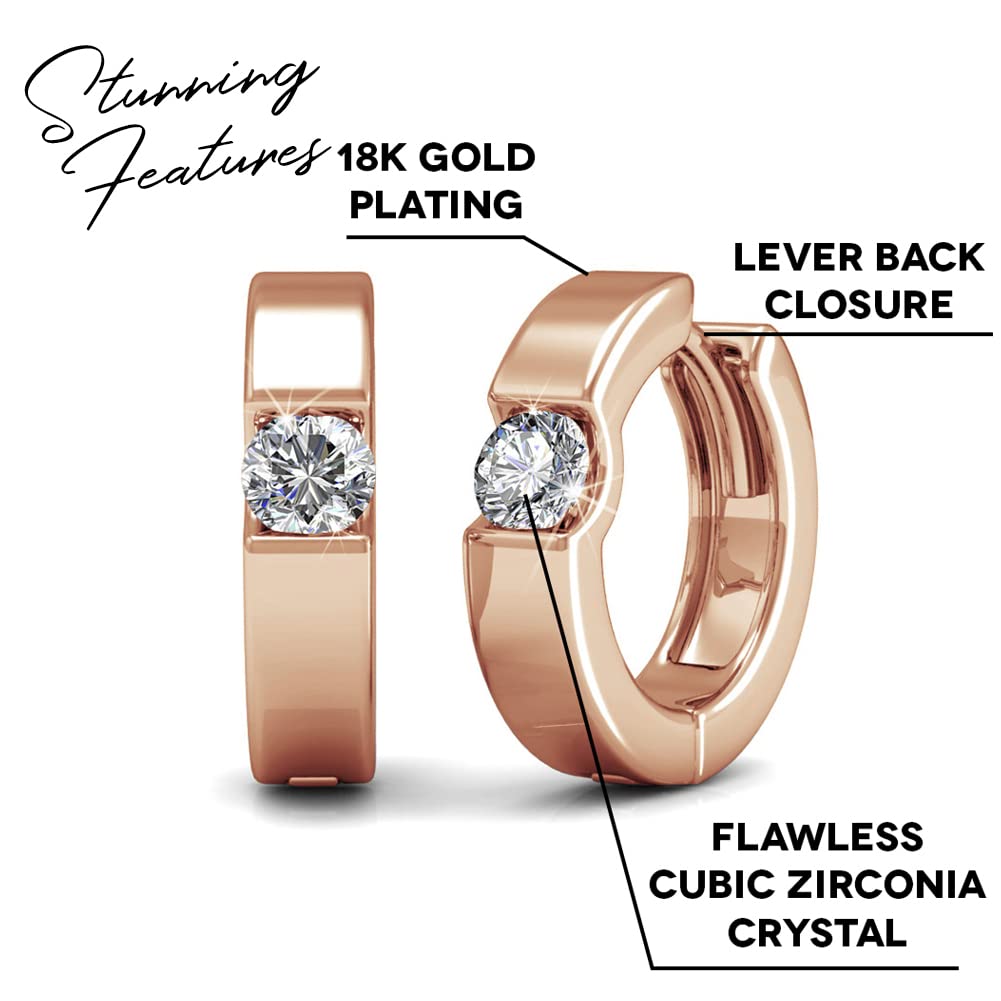 Cate & Chloe Charlie 18k White Gold Plated Hoop Earrings with Crystals - Small Elegant Crystal Hoops for Women, Solitaire Stone Earring Set, Silver Round Ring Earrings | Perfect for Weddings, Parties & Everyday Wear