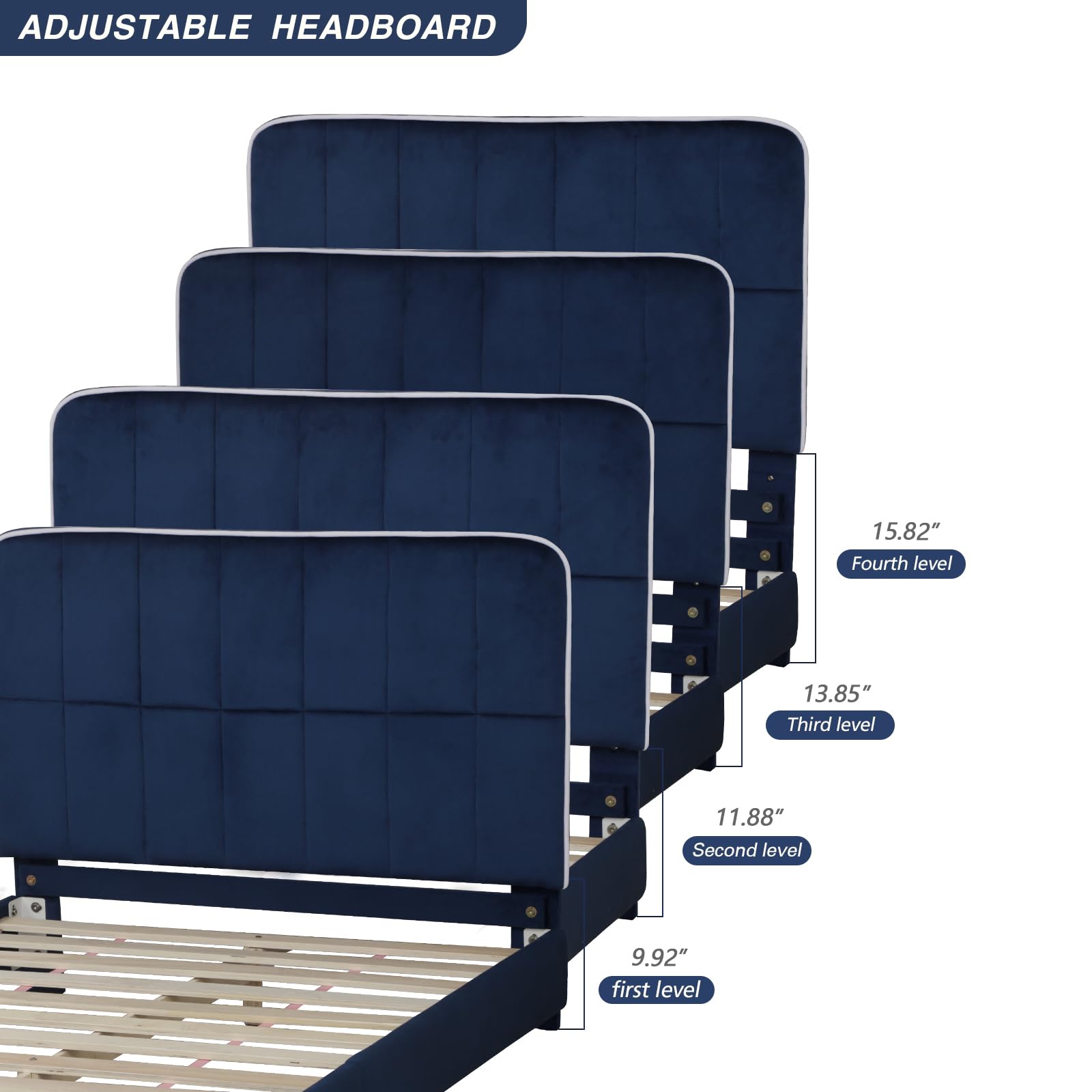Adjustable Height Toddler Beds - Upholstered Twin Bed Frame for Kids & Girls, Fits Standard 75