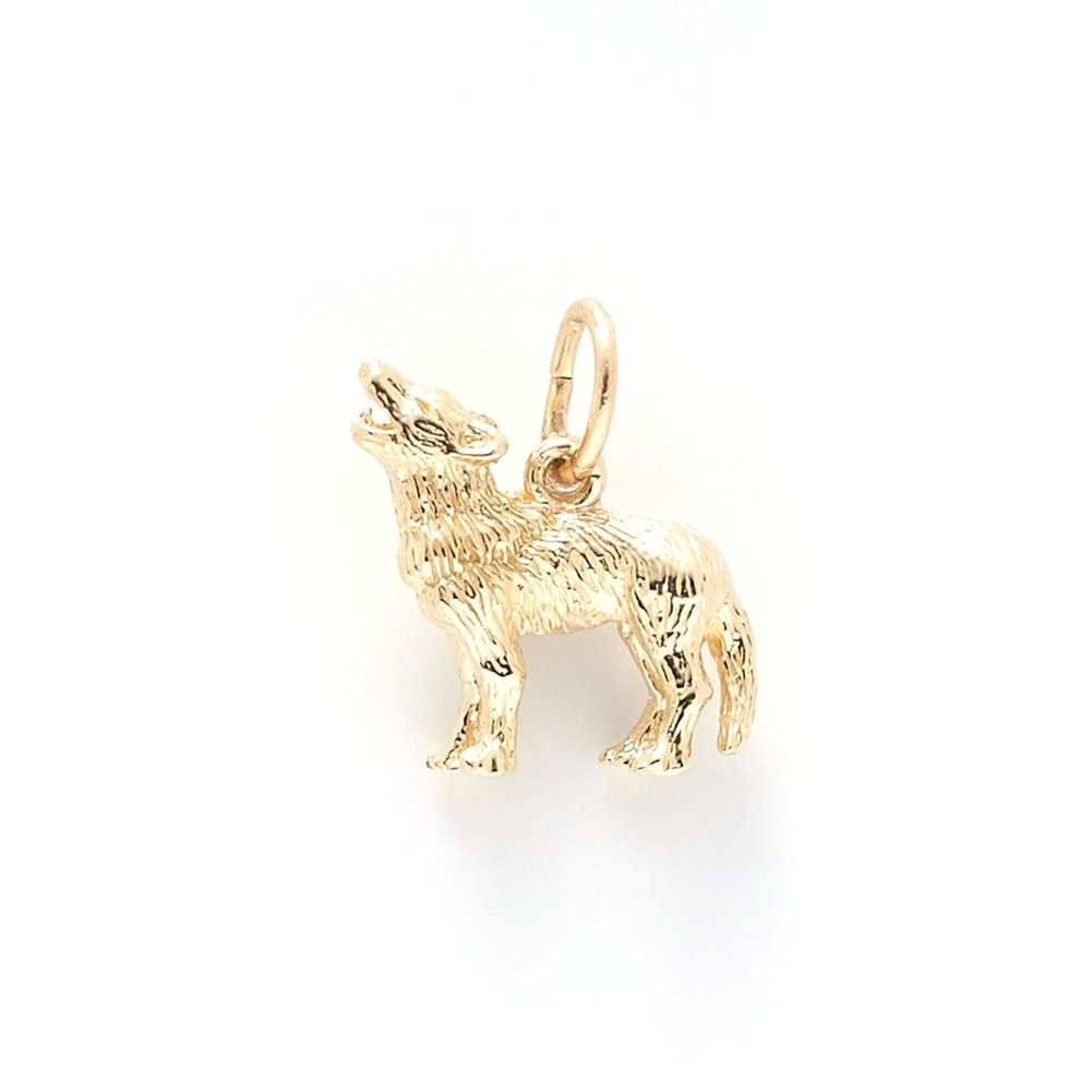 10K Yellow Gold Wolf Charm Pendant - Handmade Jewelry for Bracelets & Necklaces - Perfect for Gifts, Animal Lovers, and Spiritual Protection