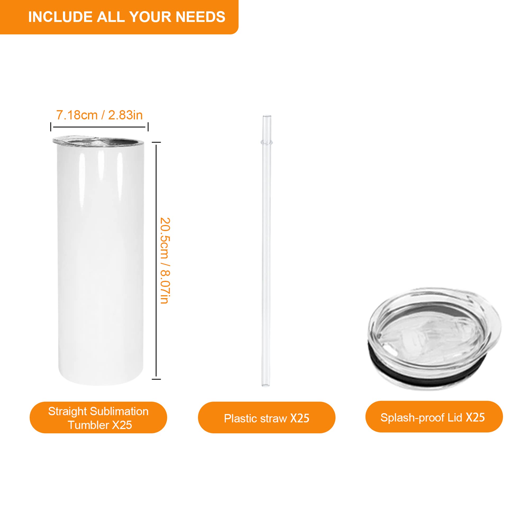 25 Pack 20OZ Sublimation Tumblers - Double Wall Vacuum Insulated Stainless Steel Cups with Straw, Polymer Coating for Heat Transfer - Perfect for Custom Drinkware, Promotional Gifts & Personalized Crafts