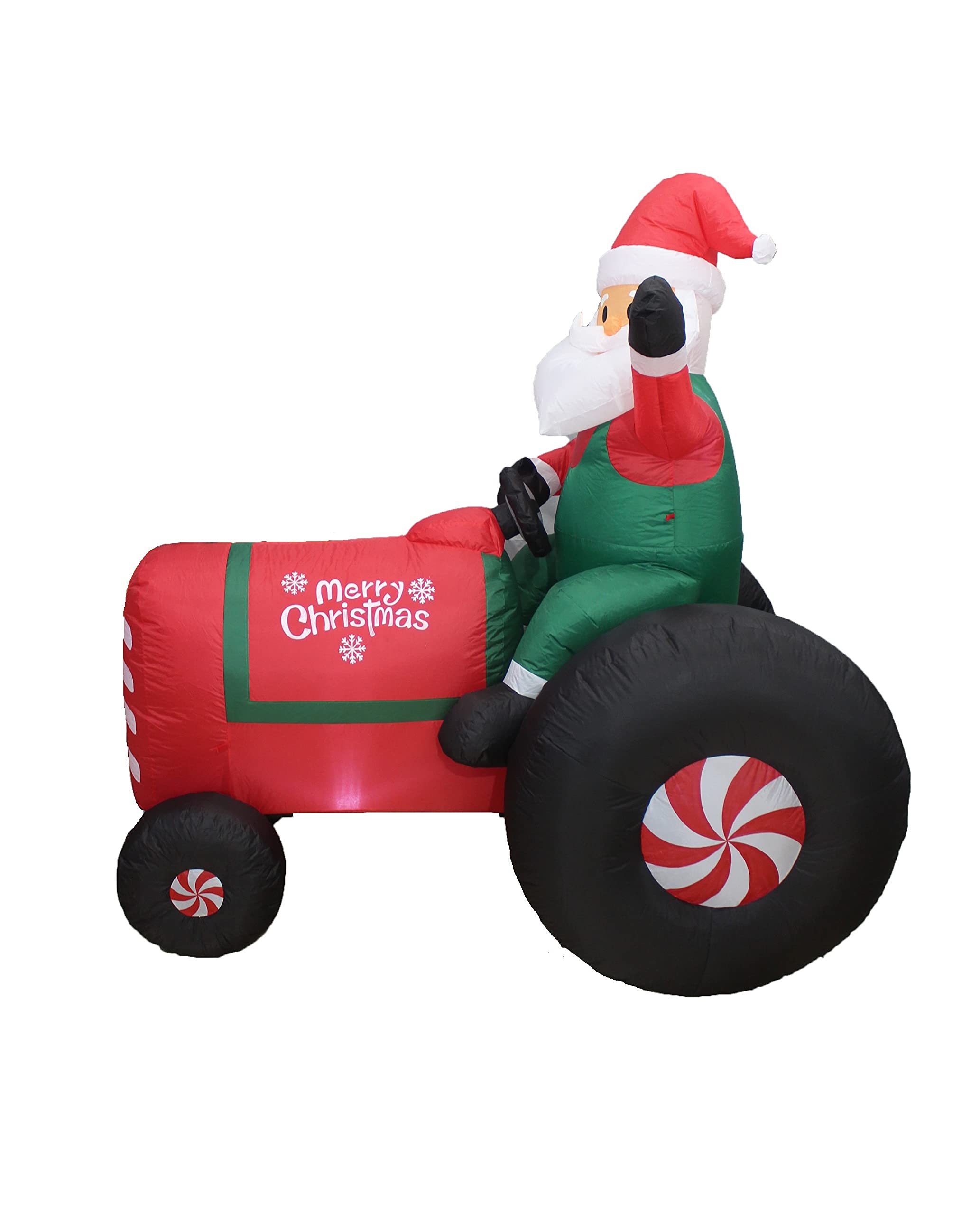 5.3FT Inflatable Santa Claus on Tractor & 8FT LED Christmas Tree with Gift Boxes - Outdoor Holiday Decor Set for Yard, Lawn, and Christmas Party Decoration