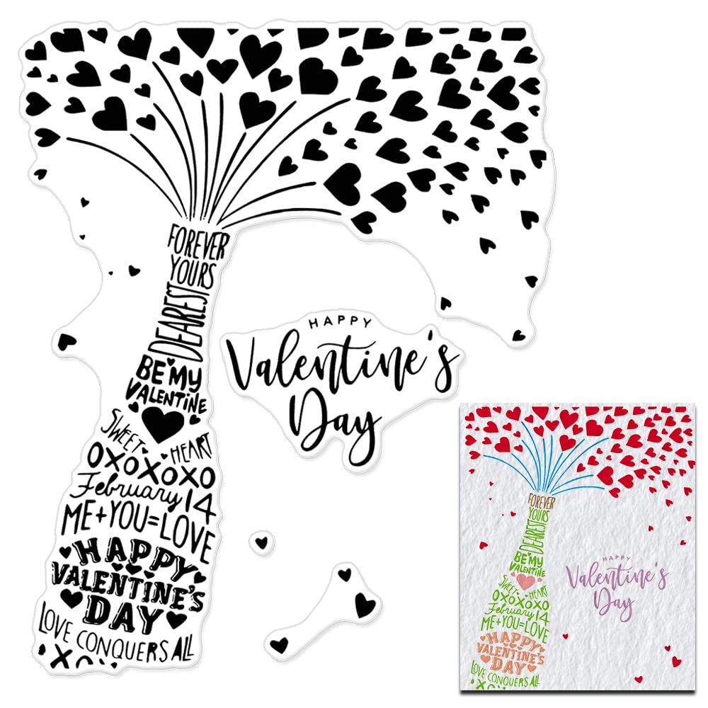 Valentine's Day Clear Rubber Stamps Set - Heart Bottle & Love Words for DIY Greeting Cards, Scrapbooking, Paper Crafts - Perfect for Romantic Holiday Decorations, Wedding Invitations & Gift Wrapping