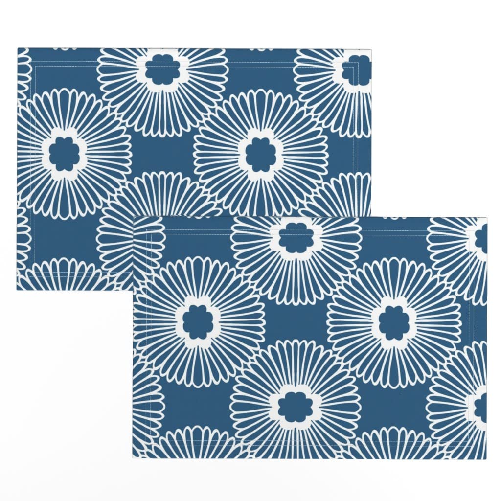 Premium Linen Cotton Canvas Placemats Set of 2 - Floral Nature Contemporary Print Table Mats for Dining Room Decor, Kitchen Table Setting & Dinner Party Essentials