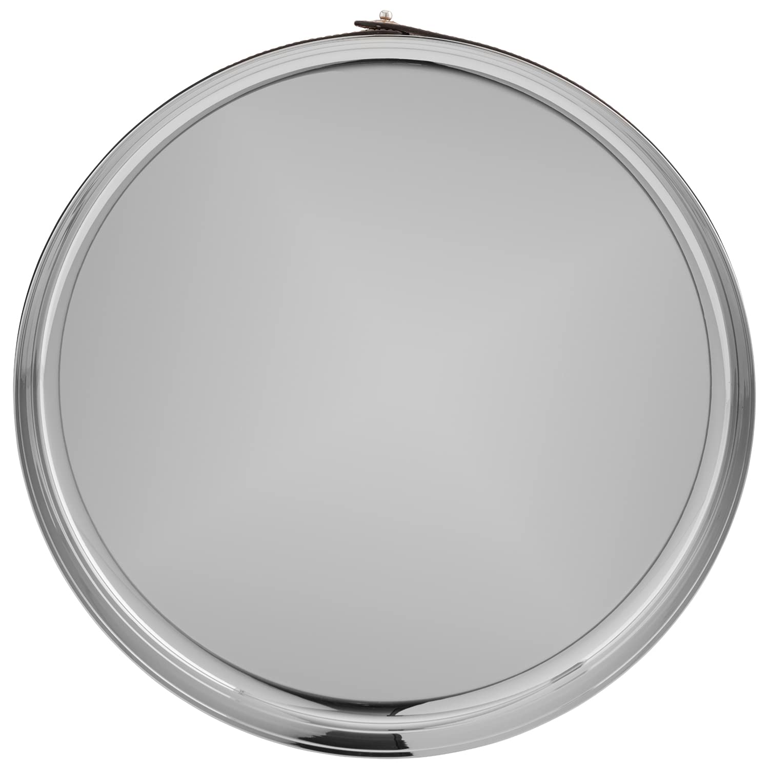 Nambe Tahoe Stainless Steel Bar Tray with Leather Accent - 13 Inch Round Metal Serving Tray with Raised Edges - Elegant Home Decor for Parties, Dining & Living Room Organization