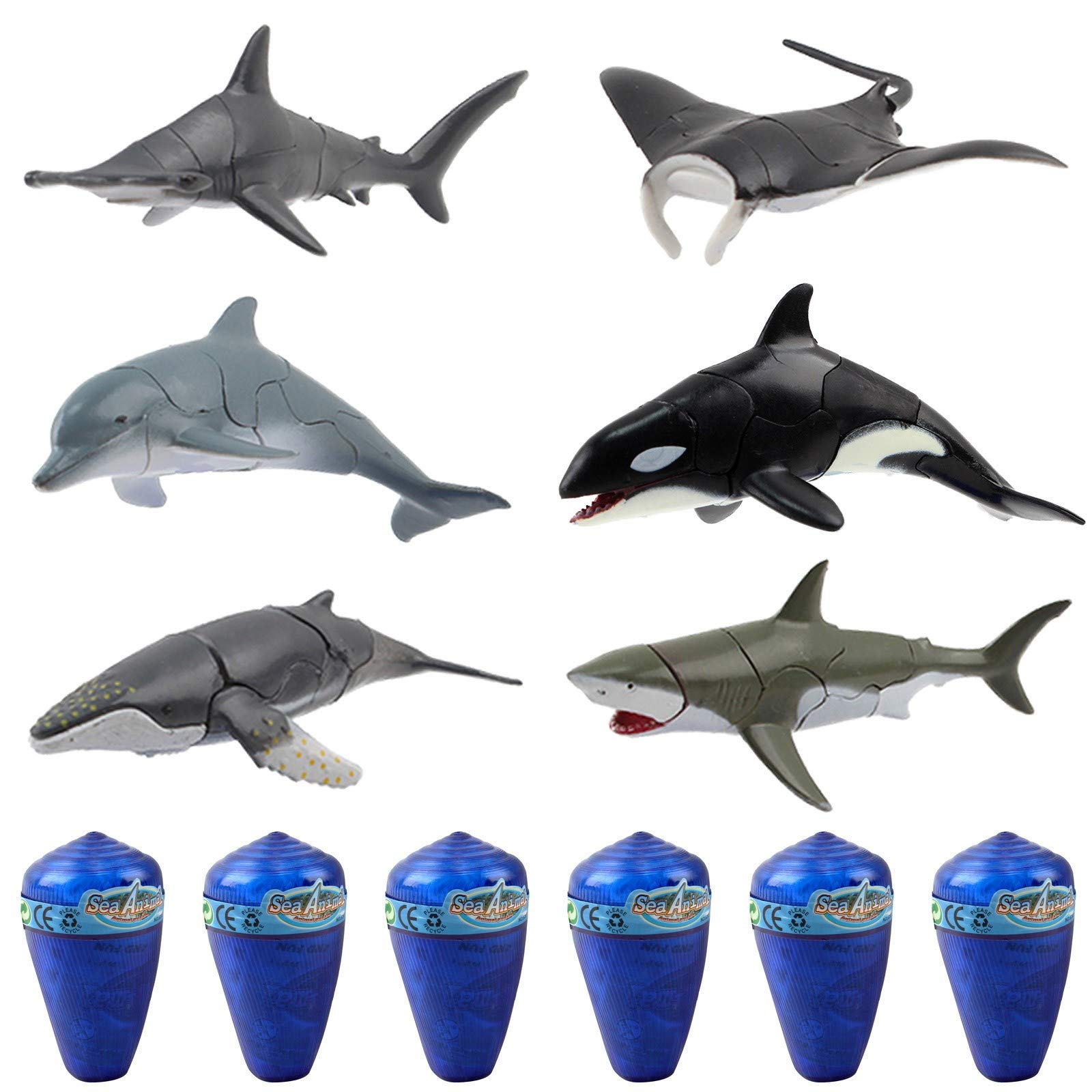 Vokodo Ocean Animal Building Toys - 6 Marine Species (Dolphin, Shark, Whale, Orca, Manta Ray) in Seashells - 3D Puzzle STEM Educational Toy for Kids - Perfect for Sea Life Learning, Birthday Parties & Classroom Activities