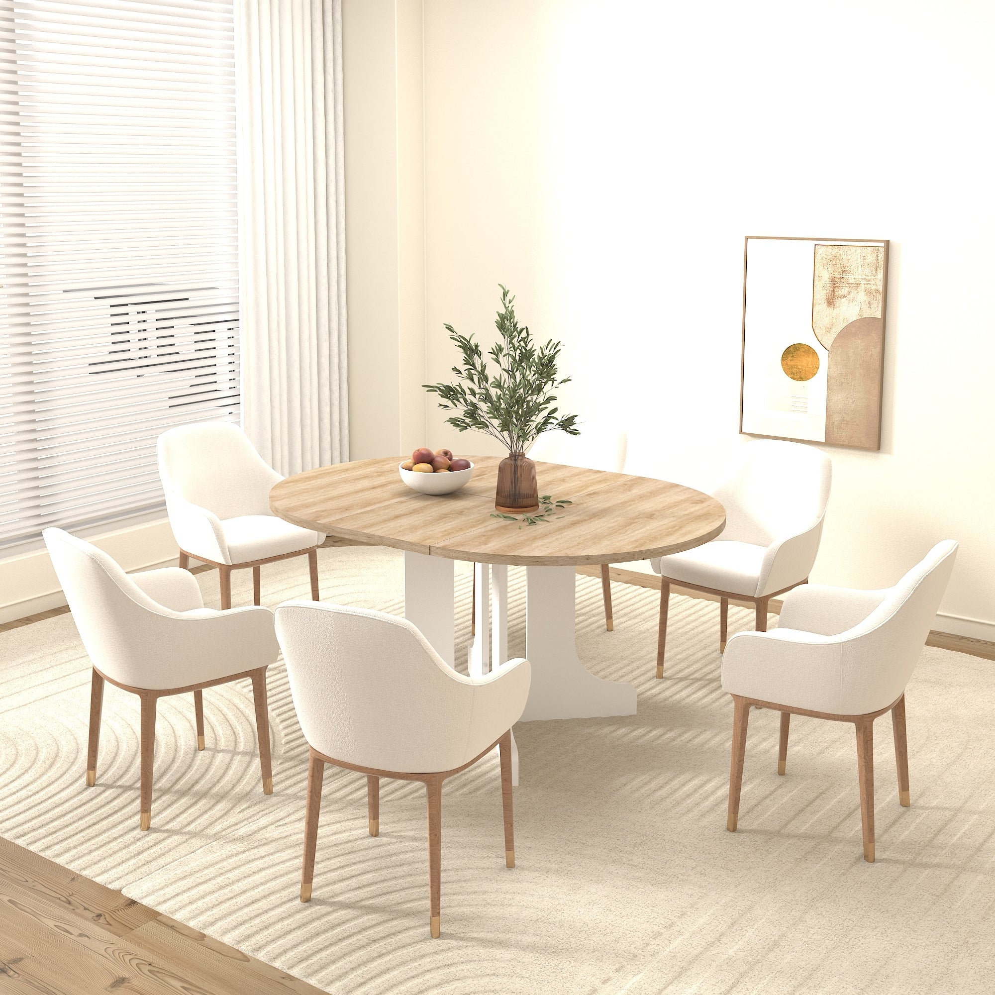 Expandable Farmhouse Dining Table 59x43 Inch Oval Table with Removable Leaf & X-Shaped Trestle Base - Perfect for Kitchen, Dining Room, and Rustic Home Decor (White)