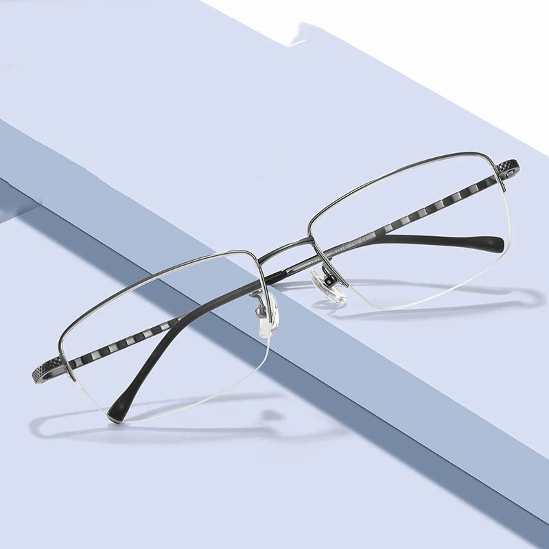 Bclear Men's Semi-Rimless Big Square Titanium Eyeglasses Frame 7822 - Lightweight Durable Glasses for Work, Reading & Fashion
