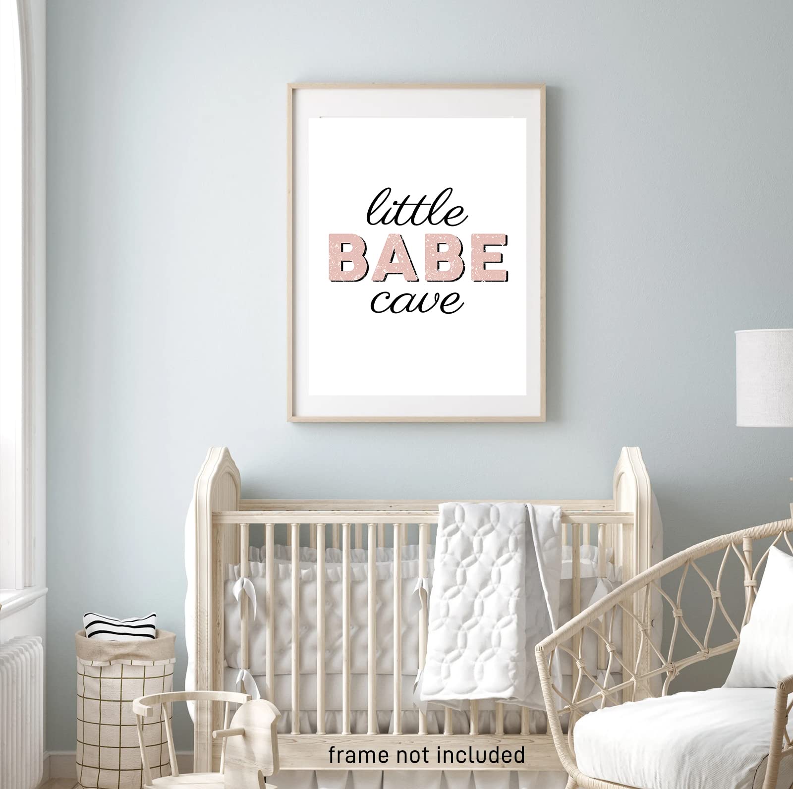 Babe Cave Sign Poster - Pink Baby Girl Nursery Wall Decor - Lil Babe Cave Room Sign for Girls - Perfect for Nursery, Bedroom & Playroom Decor