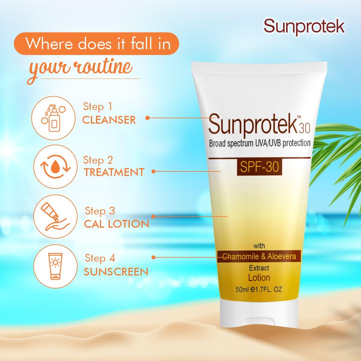 Salve Sunprotek SPF 30+ Broad Spectrum Sunscreen Lotion for Face & Body - UVA/UVB Protection, Non-Greasy, Water-Resistant (50ml) - Perfect for Beach, Swimming & Outdoor Activities