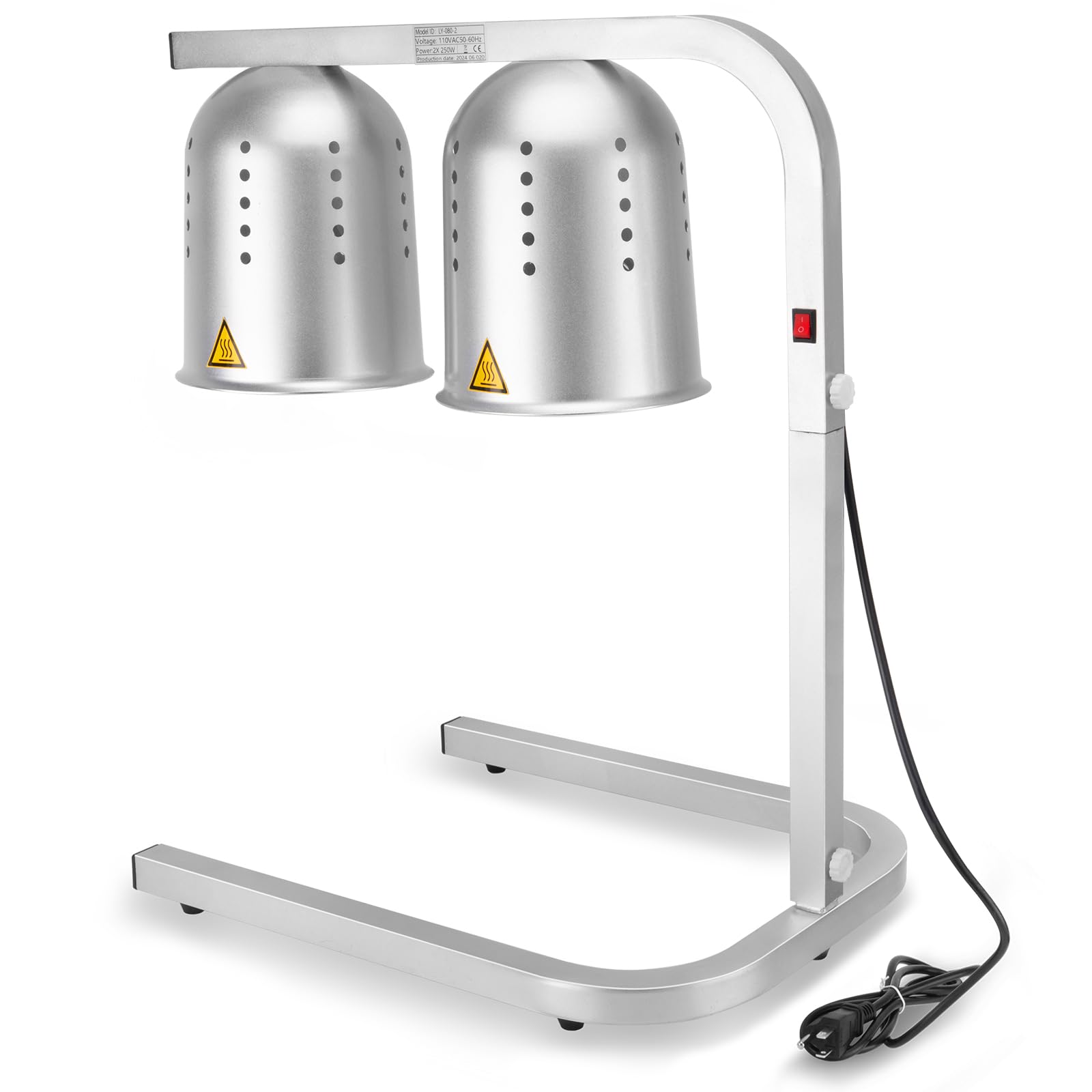 Commercial Electric Food Warmer Heat Lamp - 500W Silver Freestanding Two-Bulb Food Heat Light for Restaurants, Buffets, Catering & Outdoor Parties - Perfect for Keeping Dishes Warm at Events, Banquets and Food Service Stations