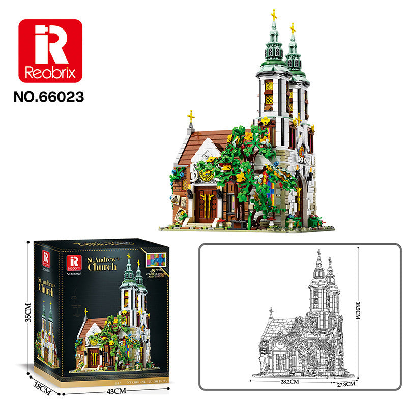 Reobrix 66023 St. Andrew's Church Building Blocks Set - 3306PCS DIY Model Kit for Adults & Teens - Perfect for Home Decoration, Gift Giving & Church Architecture Enthusiasts