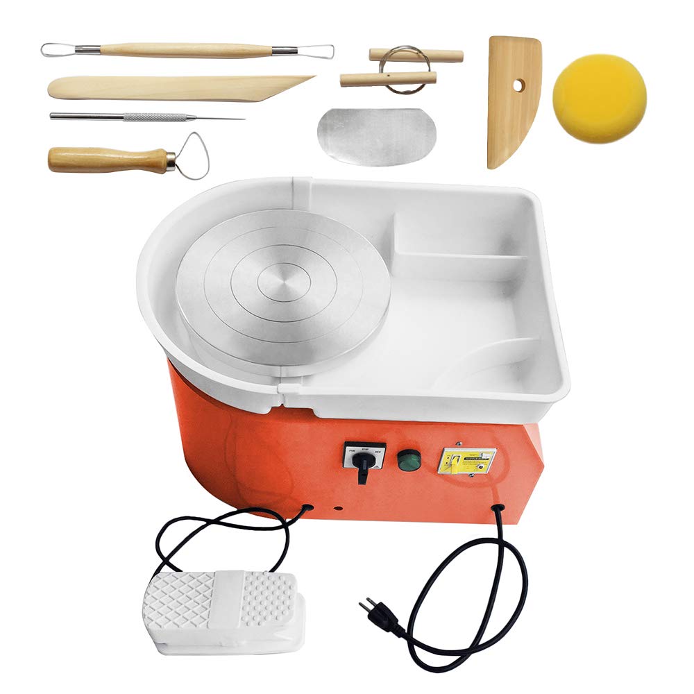 Electric Pottery Wheel for Adults & Kids - ZXMT Table Top Ceramic Clay Wheel with Foot Pedal & Removable ABS Basin, DIY Pottery Making Tool for Home Studio, Classroom & Art Therapy (Orange)