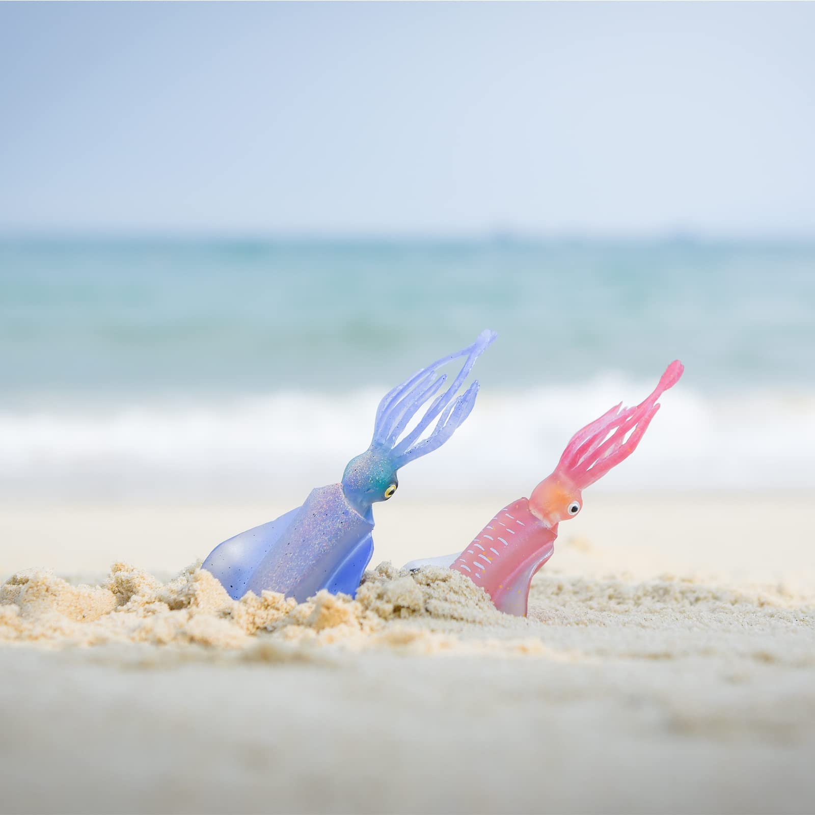 Gemini & Genius 2Pcs Glow in The Dark Squid Toys - Realistic Marine Bioluminescent Cuttlefish Action Figures for Kids | Perfect for Educational Play, Cake Decorations, Swimming Pool & Bathtub Fun, Stocking Stuffers & Ocean-Themed Party Favors