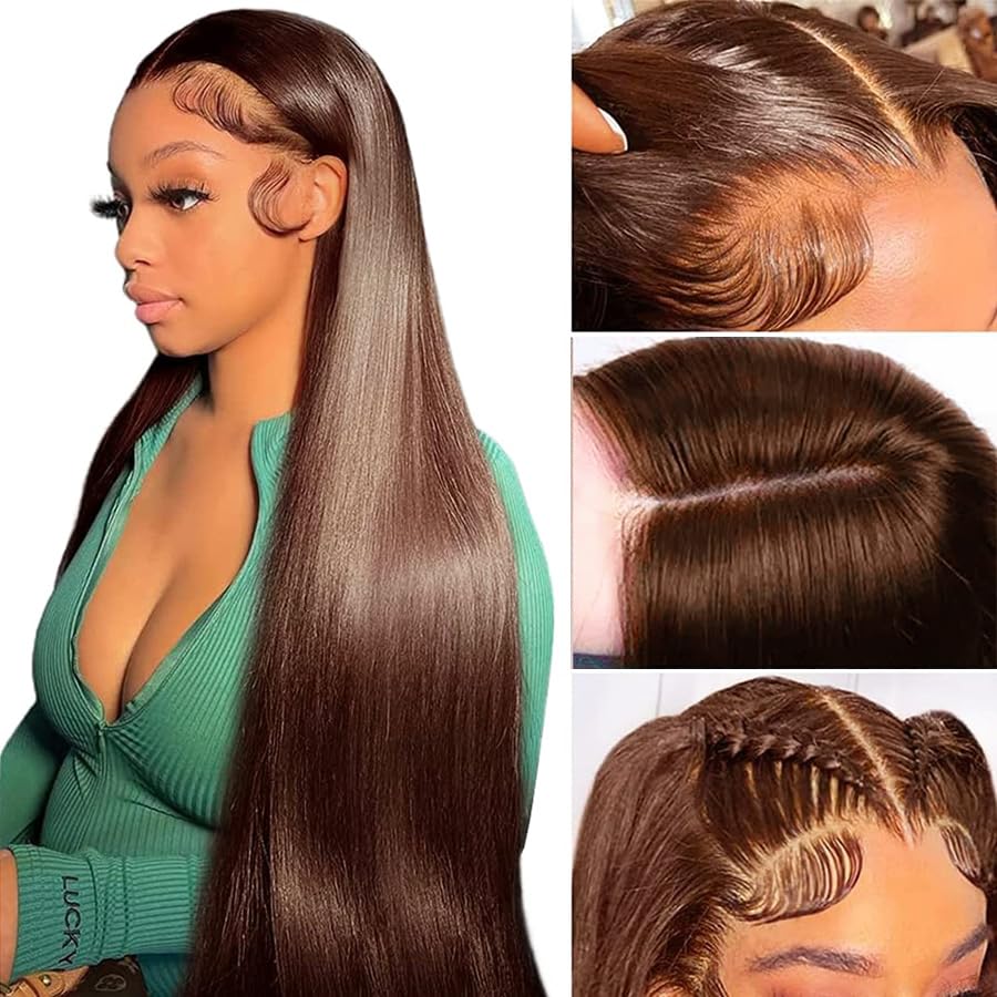 Flady Glueless Brown Straight Human Hair Wigs with Pre Plucked HD Lace Front - 150% Density Dark Brown Wig for Women (Natural Hairline) | Perfect for Daily Wear, Cosplay, and Special Occasions