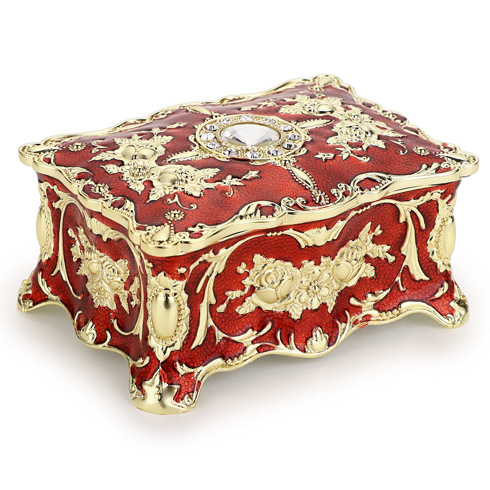 Vintage Jewelry Box for Women - Small Enameled Trinket Organizer, Rectangular Treasure Chest Keepsake Gift Box (3.7x2.7x2 Inch) - Perfect for Jewelry Storage, Travel & Home Decor