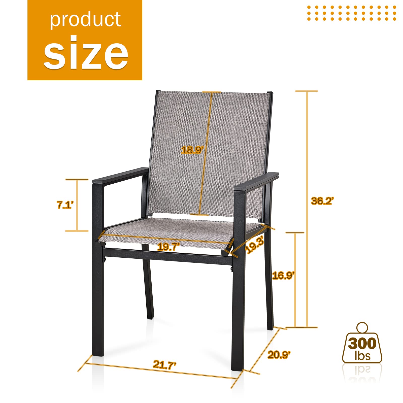 MEOOEM 6-Piece Patio Dining Chair Set - Textilene & Metal Outdoor Chairs, Weather-Resistant Modern Garden Furniture for Backyard, Poolside & Restaurant Use