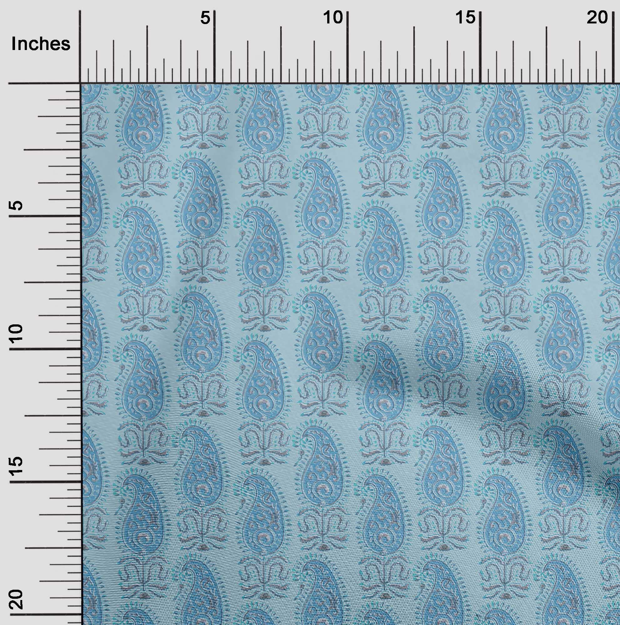 oneOone Cotton Jersey Light Blue Kalamkari Printed Fabric - 58 Inch Wide by The Yard for DIY Clothing, Dresses & Home Decor Sewing Projects | Soft & Breathable Material for Crafting, Quilting & Fashion Design