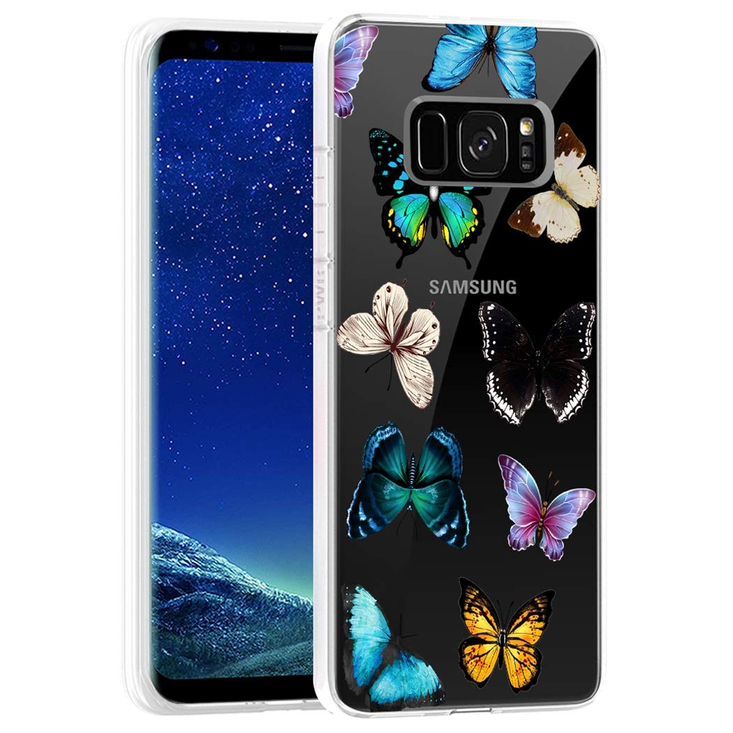 Samsung Galaxy S8 Phone Case for Women - Slim Shockproof Clear Floral TPU Protective Cover with Butterfly Design | Perfect for Everyday Use, Work & Travel