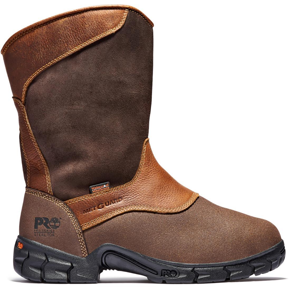 Excave Steel Toe Waterproof Pull-On Work Boots for Men - ANSI Safety Toe & Metatarsal Guard - Slip Resistant Brown Work Shoes for Construction, Warehouse & Industrial Use