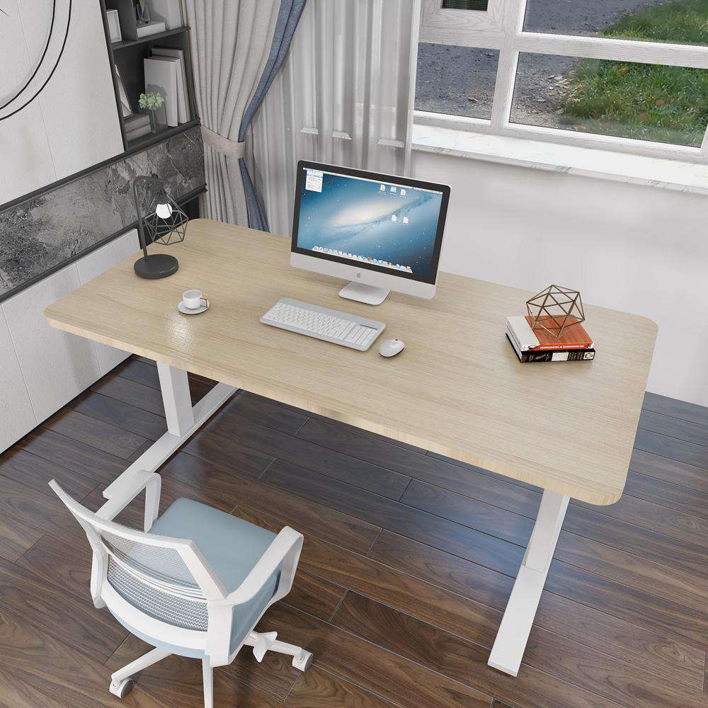 120cm Adjustable Height Standing Desk with Dual Motor Frame - White & Birch Top for Home Office, Gaming & Workstation Ergonomics