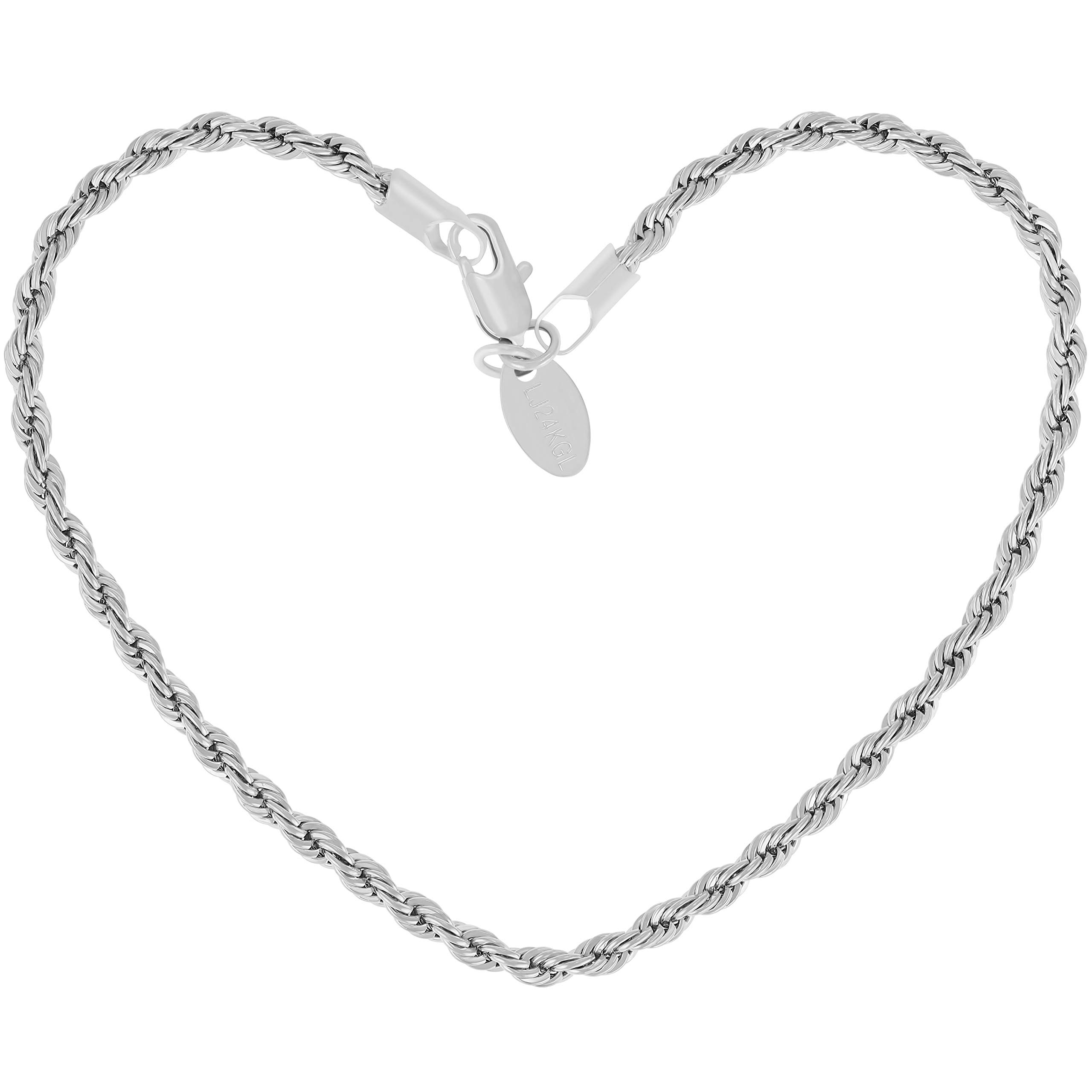 LIFETIME JEWELRY 24K Real Gold Plated Women's 3mm Rope Chain Anklet Bracelet - Elegant Ankle Jewelry for Everyday Wear, Parties & Special Occasions