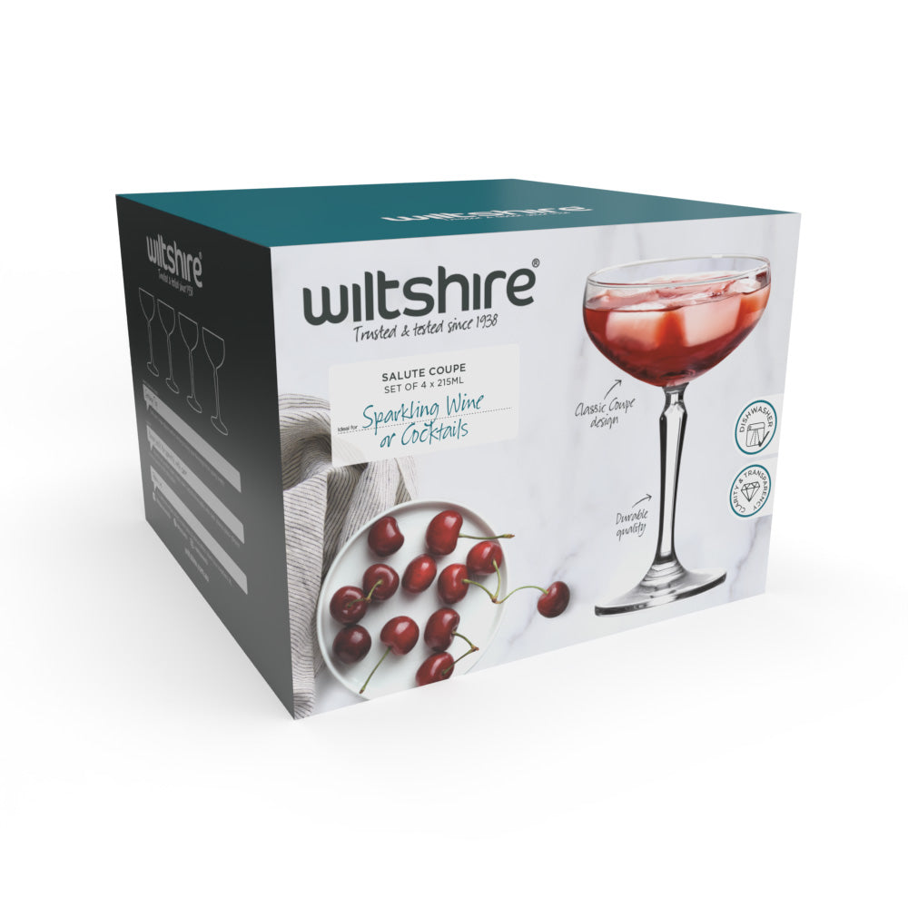 Premium Salute Coupe 215ml Glass Set of 4 - Elegant Champagne Flutes for Weddings, Parties & Special Celebrations