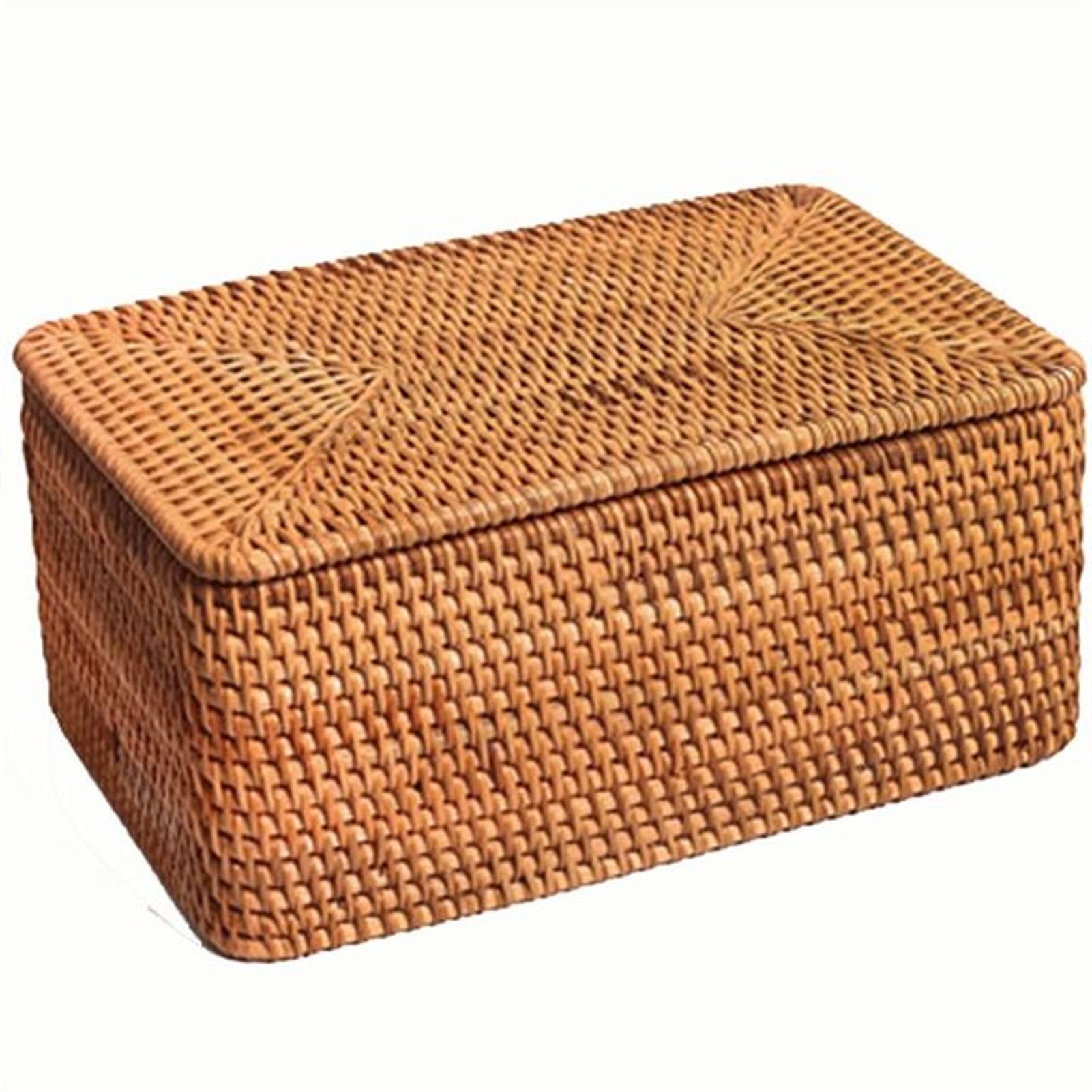 BZGKNUL Large Handmade Rattan Storage Basket with Removable Lid - Multipurpose Rectangular Organizer for Home, Office, Toys & Snacks | Perfect for Desktop Storage, Household Items & Dried Fruits (X-Large Size)