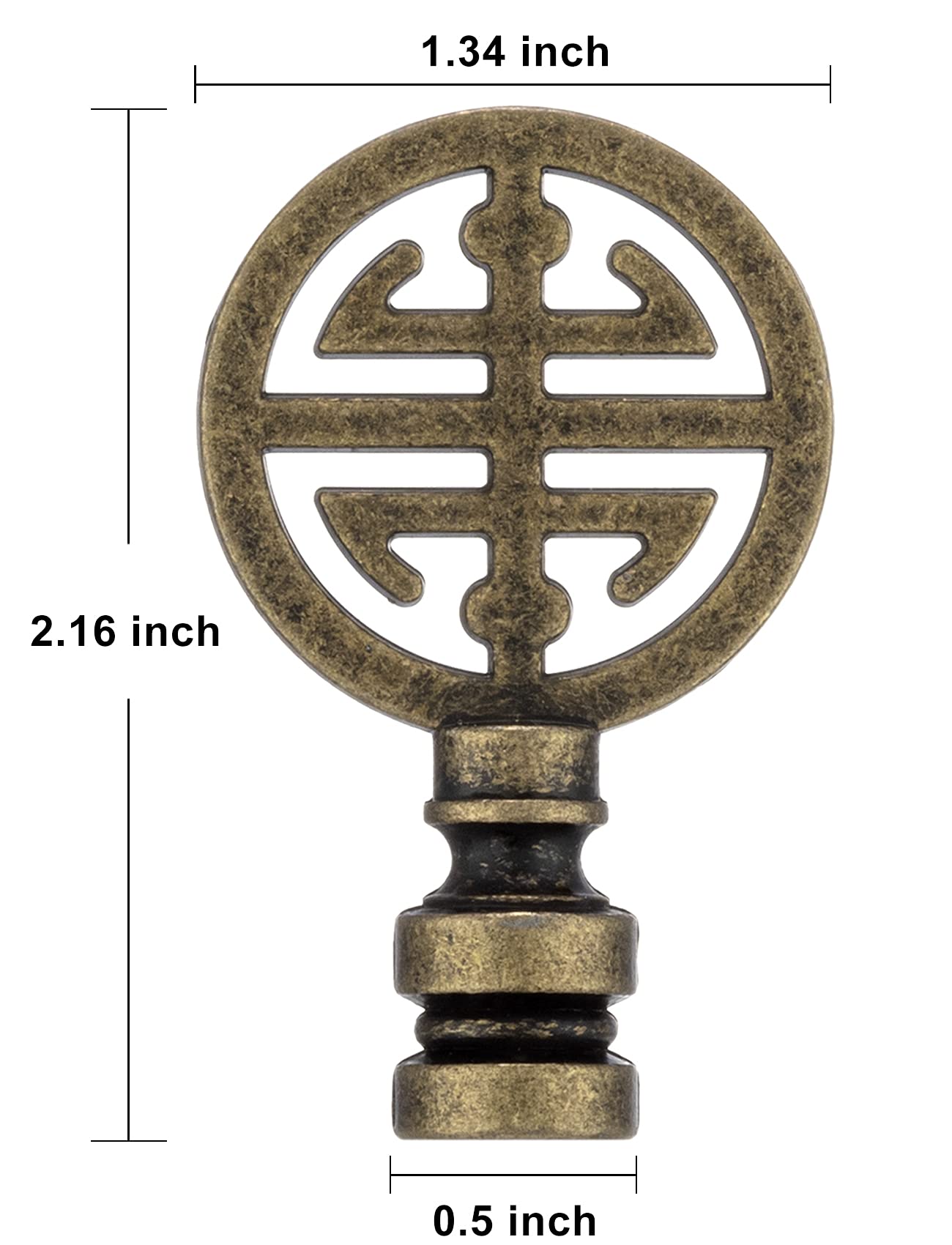 Antique Brass Oriental Lamp Finial - Solid Metal Screw Cap Knob for Lamp Shade Top - Decorative Accent for Table & Floor Lamps - Lucky Happiness Symbol (2-Pack) - Perfect for Home Decor, Living Room Lighting & Feng Shui Arrangements