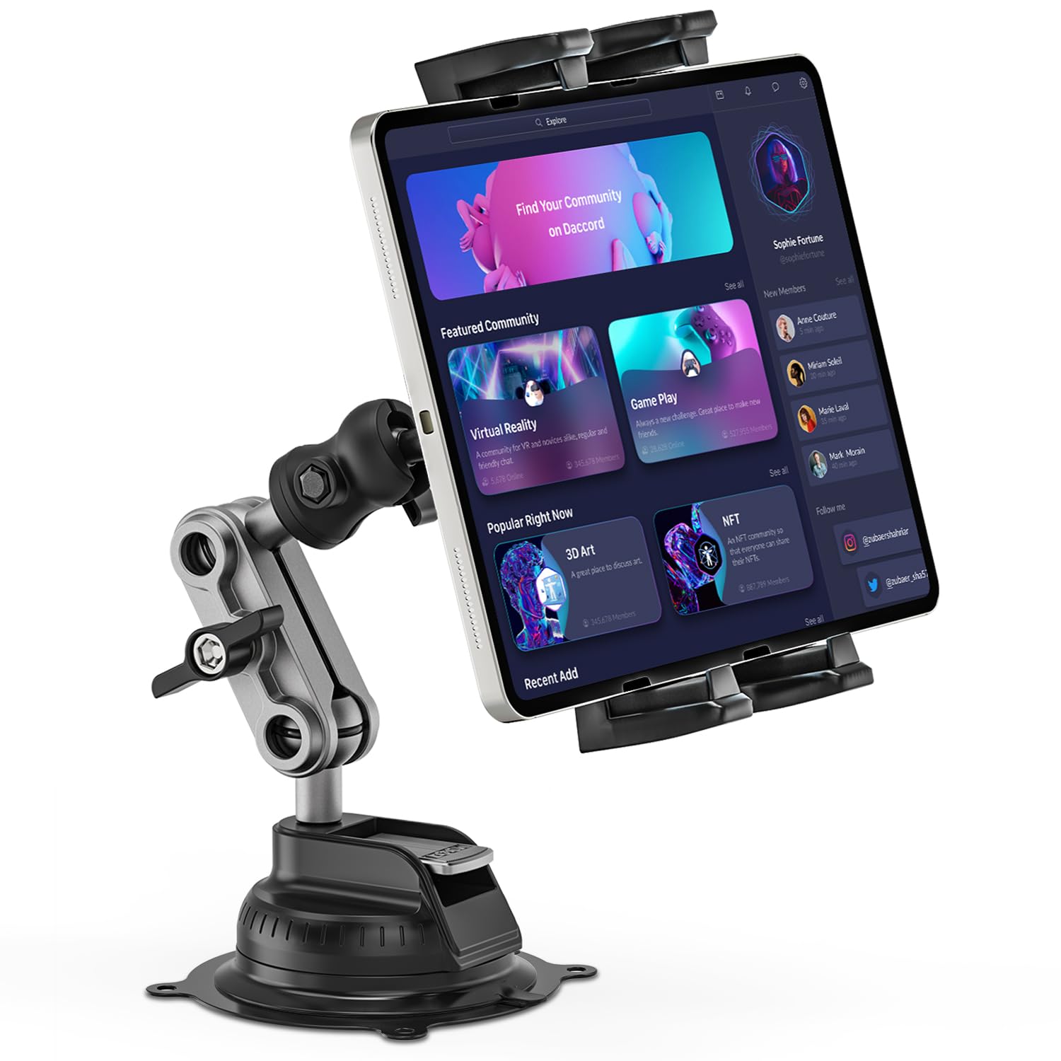 Jubor 360° Rotatable Car Tablet Holder with Strong Suction Cup - Adjustable Dashboard & Windscreen Mount for iPad Air/Mini, iPhone, Galaxy (Fits 4.7-12.9