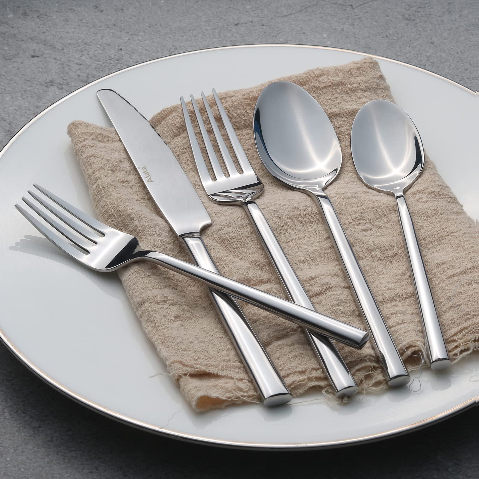 Premium 65-Piece Alata Potter Forged Silverware Set - Service for 12 - Stainless Steel Flatware Set with Modern Satin Finish - Perfect for Home Dining, Kitchen Essentials, Dinner Parties & Outdoor Camping