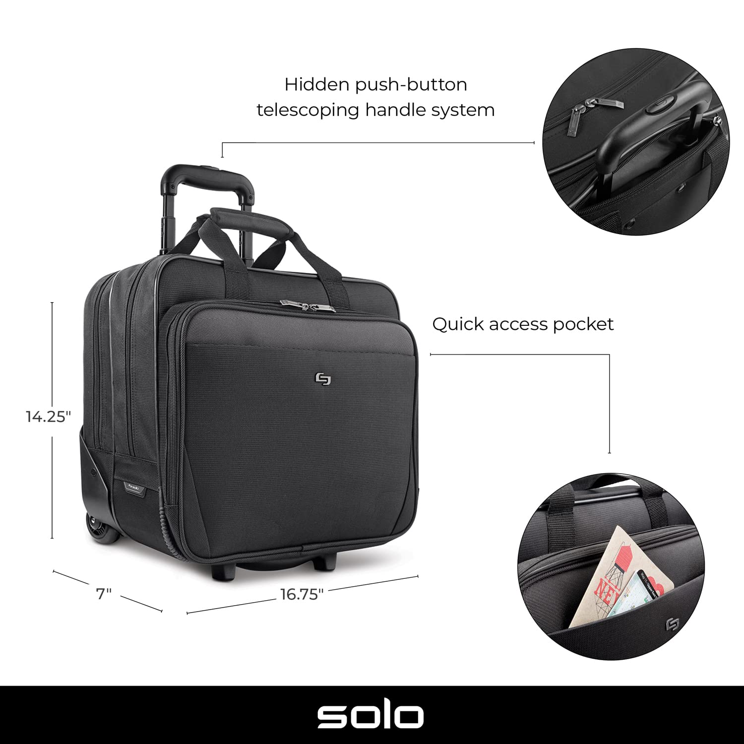Solo New York Empire Rolling Laptop Bag for Women & Men - 17.3 Inch Rolling Briefcase with Wheels, Business Travel Carry On Luggage - Black (CLS910-4) | Perfect for Airplane, Office & Commuting