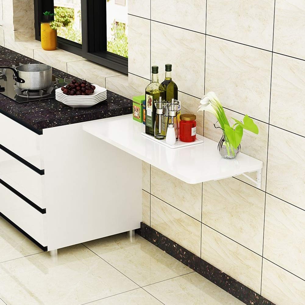 HUAHUA Wall-Mounted Drop-Leaf Folding Table - Space-Saving Kitchen & Dining Desk, Home Office Workstation with 80x50cm White Surface | Perfect for Small Apartments, Dorms & Compact Workspaces