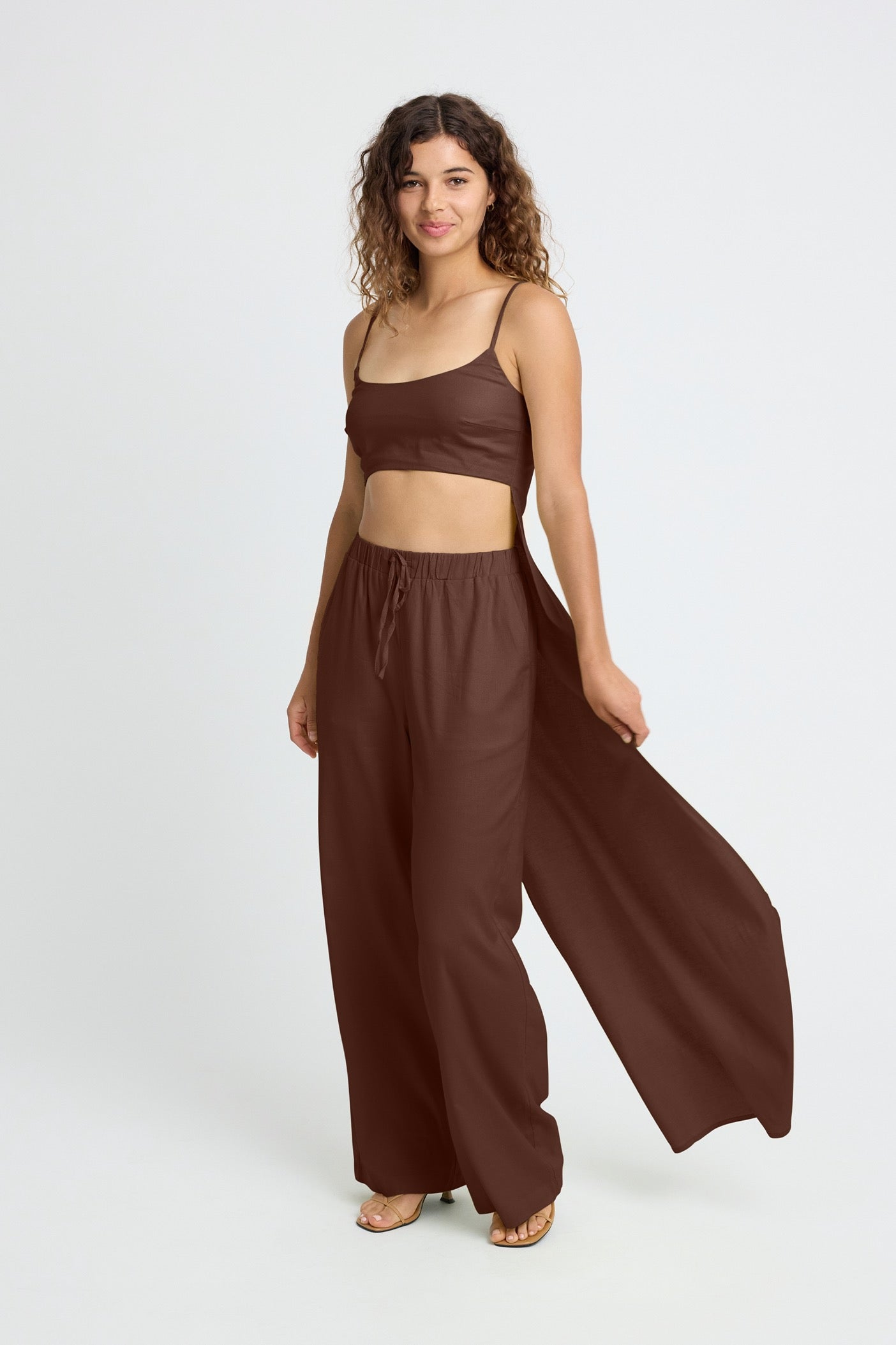 Mari Linen Top Women's Casual Short Sleeve Blouse Chocolate Brown | Summer Beach Outfit, Office Wear & Weekend Style