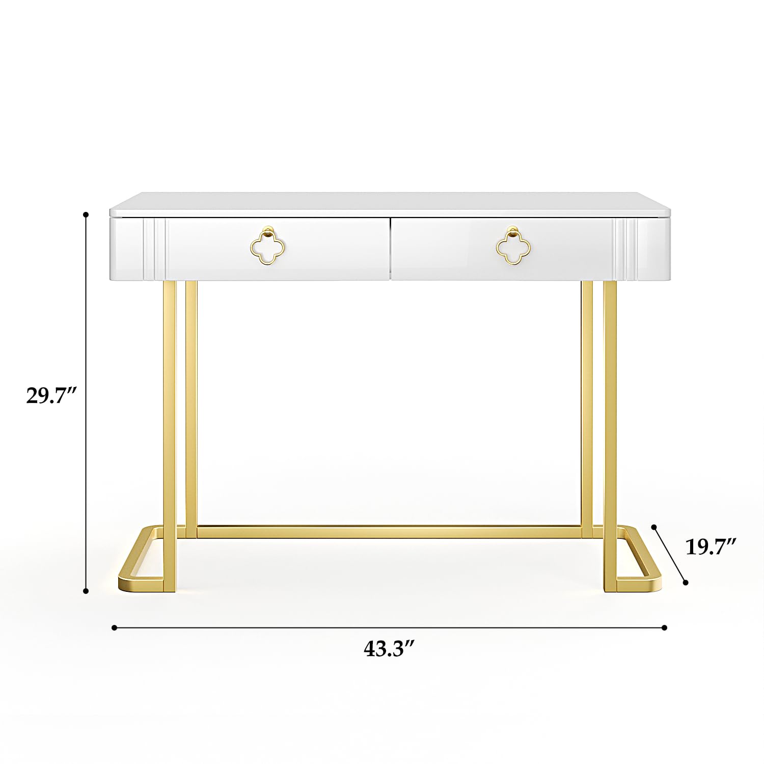 White Vanity Desk with 2 Drawers - Gold & White Modern Makeup Table, Home Office Desk, Entryway Console & Sofa Table with Deluxe Legs - Perfect for Bedroom, Living Room & Dressing Area