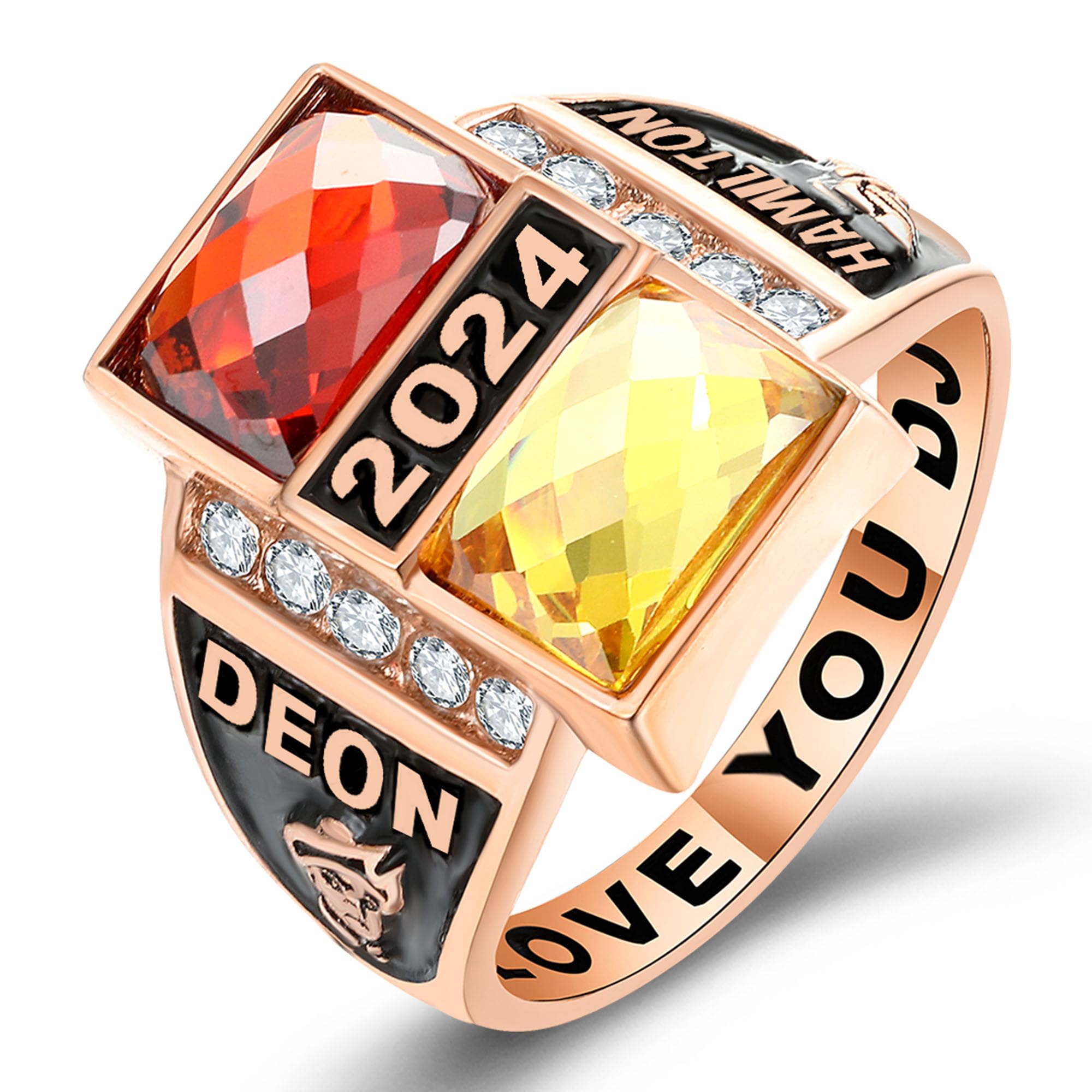 Custom Personalized Class Rings for Men - 925 Sterling Silver with Two Birthstones & Gold Plated - High School Graduation Rings Size 5-15 - Perfect for Graduation Gifts, Alumni Events & Special Occasions