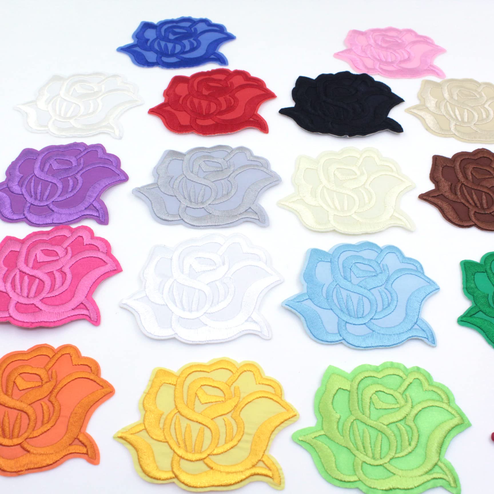 Flowers Butterfly Iron On & Sew On Embroidery Applique Patches for DIY Crafts, Clothing, Bags - Large Rose (18pcs) - Perfect for Denim Jackets, Backpacks & Home Decor