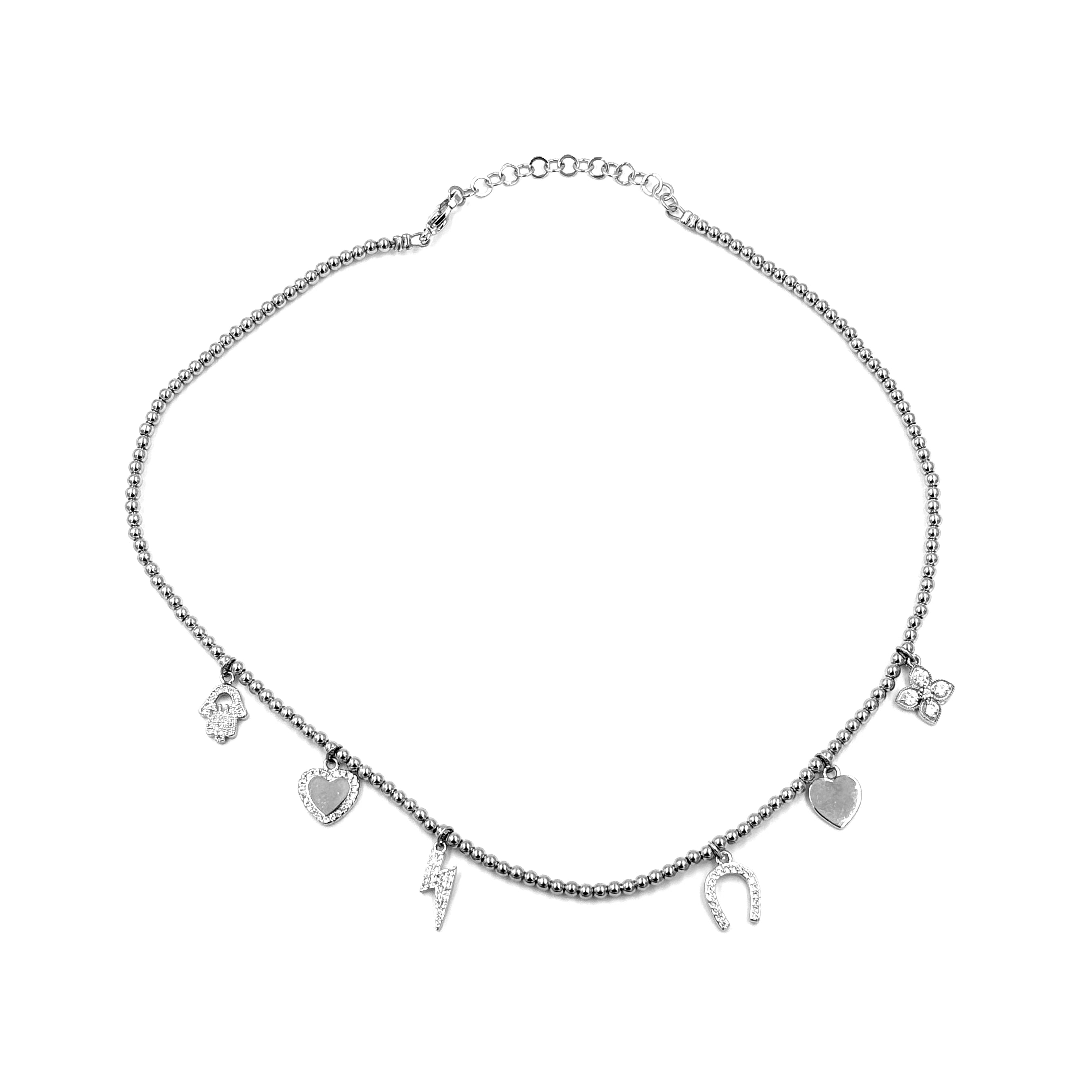Ashley Gold Stainless Steel Ball Beaded Necklace with 6 CZ Charms - Elegant Jewelry for Women, Perfect for Parties, Weddings & Everyday Wear