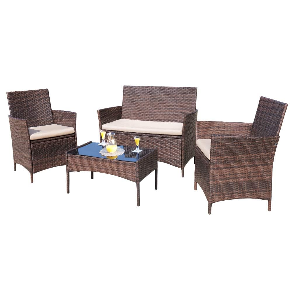 **Homall 4-Piece Outdoor Patio Furniture Set - Rattan Wicker Chairs with Cushions, Brown & Beige - Perfect for Backyard, Porch, Garden, Poolside & Balcony - Indoor & Outdoor Use**
