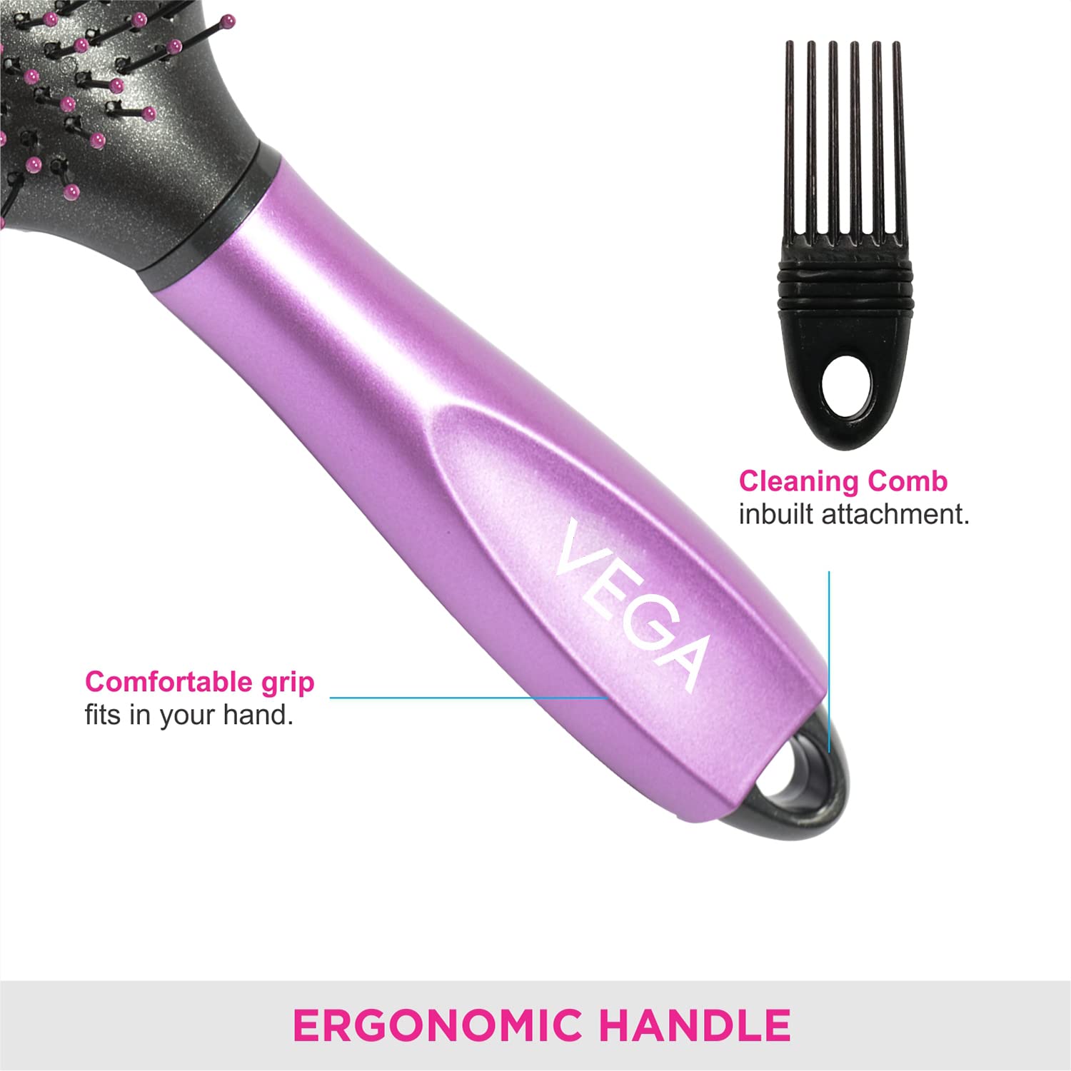 Vega Flat Hair Brush with Cleaning Comb - India's No.1 Hair Brush Brand for Men & Women (E18-FB) - Perfect for Styling, Detangling & Smoothing Hair at Home or Salon